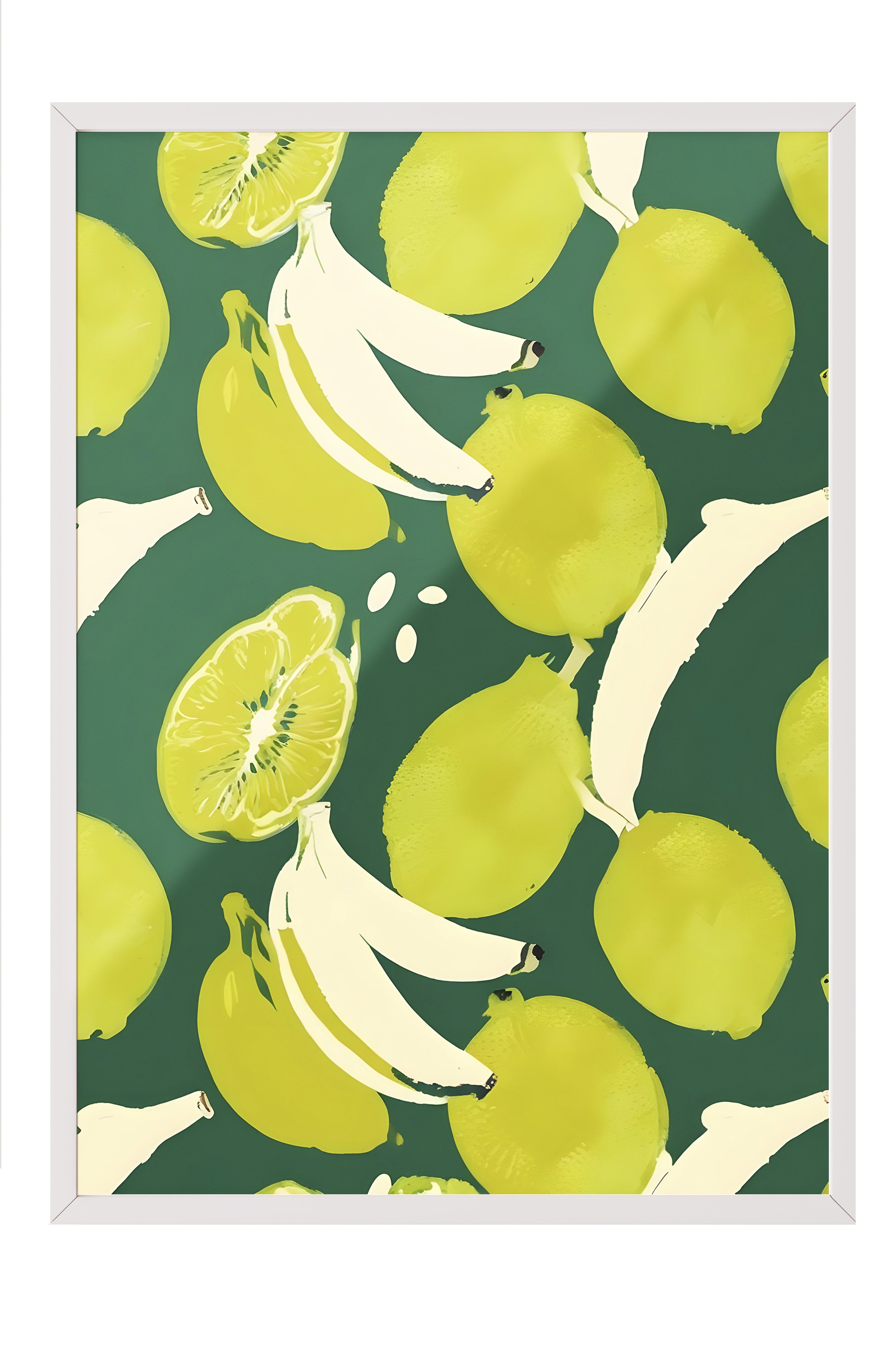 Beyaz Çerçeveli Tablo, Limes With Banana, Comfort Serisi Mutfak Duvar Tablosu, NO:109122