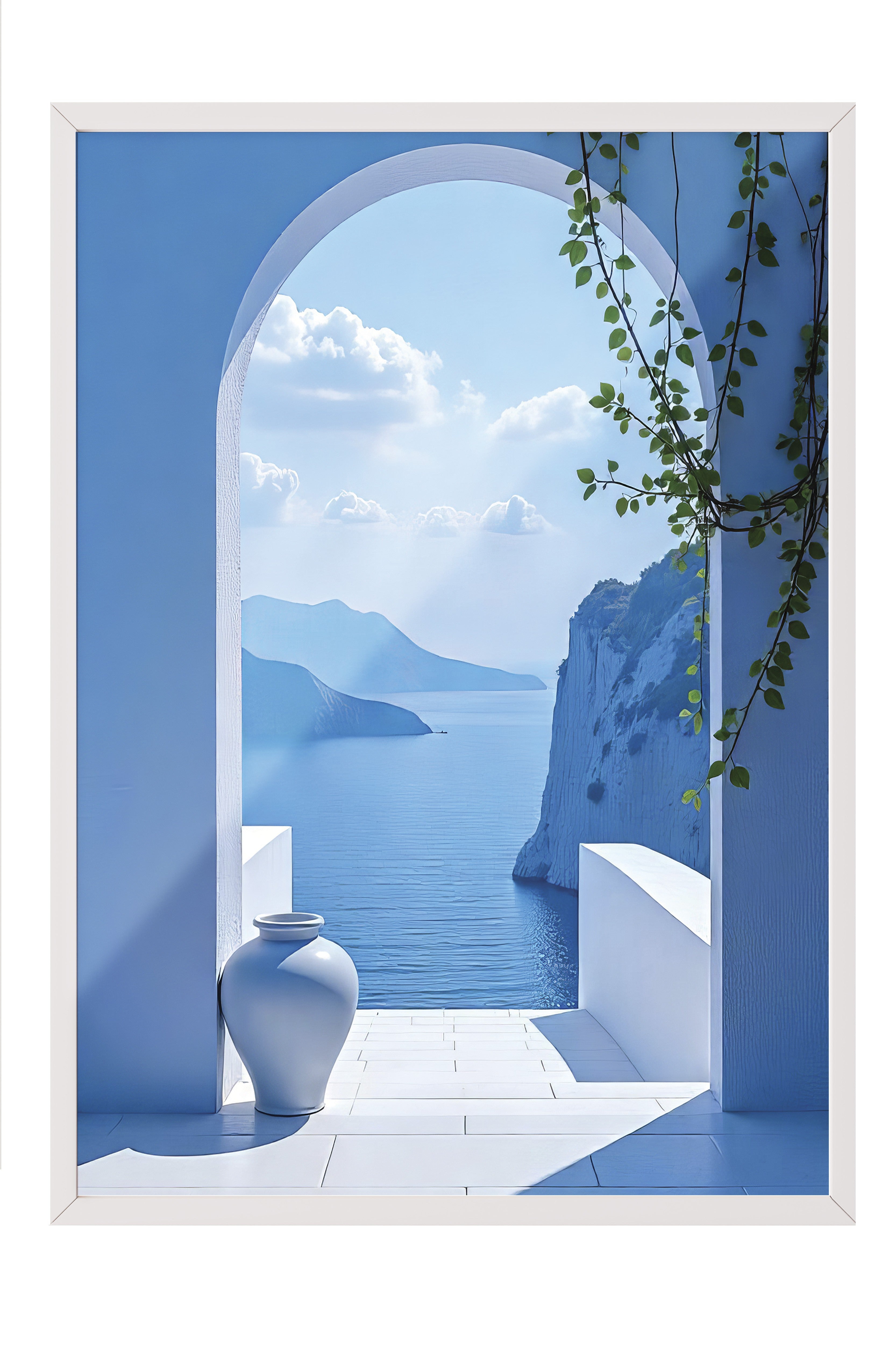 Beyaz Çerçeveli Tablo, Mavi Kapı ve Manzara, Fotoğraf, Mavi Renk Poster, 2025 Yaz Seçkisi, NO:109708