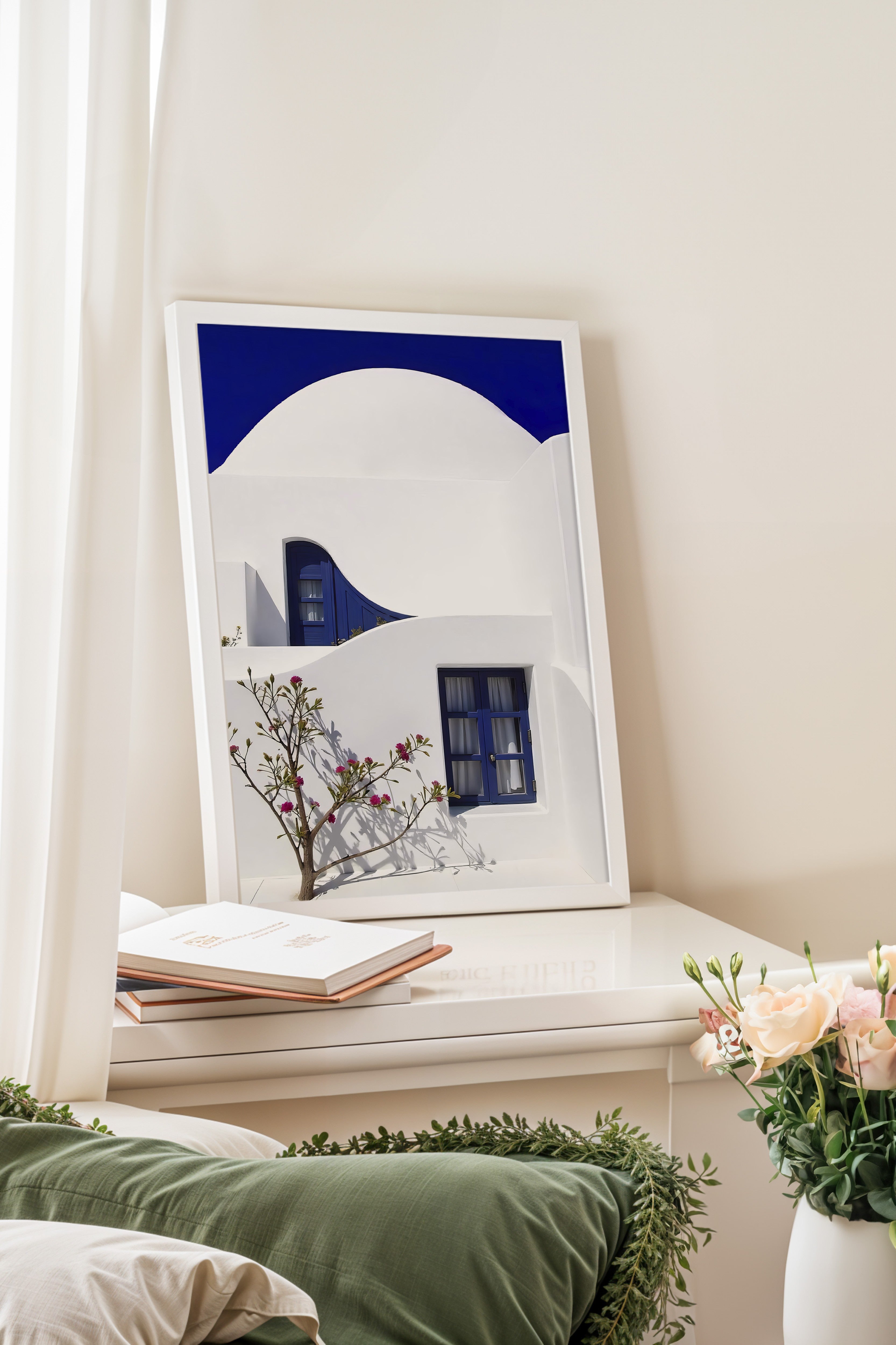 Beyaz Çerçeveli Tablo, Mavi Pencere, Fotoğraf, Mavi Renk Poster, 2025 Yaz Seçkisi, NO:109710