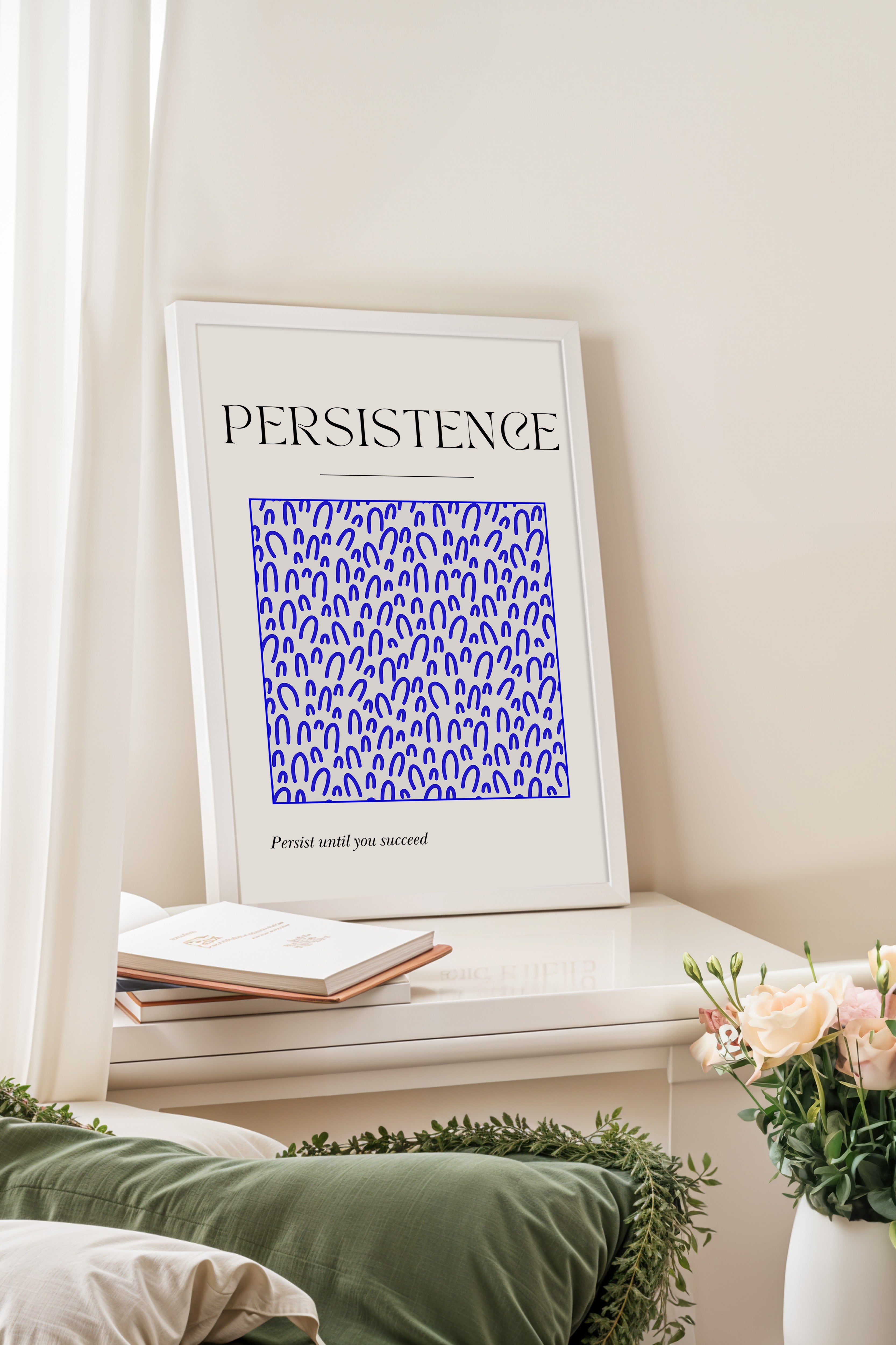 Beyaz Çerçeveli Tablo, Metin, Desen, Minimalist, Typography-Based, Beyaz, Mavi Renk Poster, 2025 Yaz Seçkisi, NO:109850