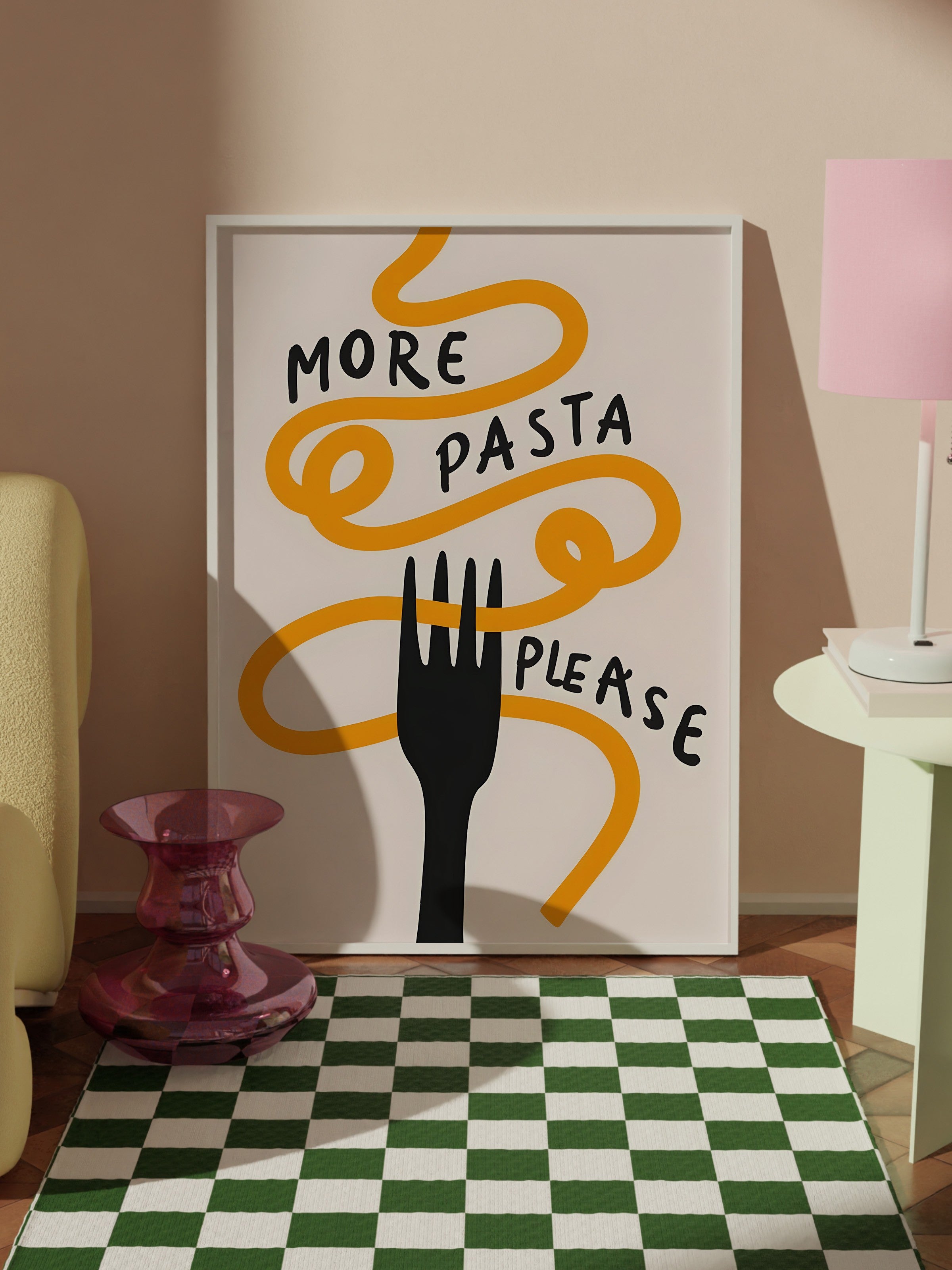 Beyaz Çerçeveli Tablo, More Pasta Please, Comfort Serisi Mutfak Duvar Tablosu, NO:109088