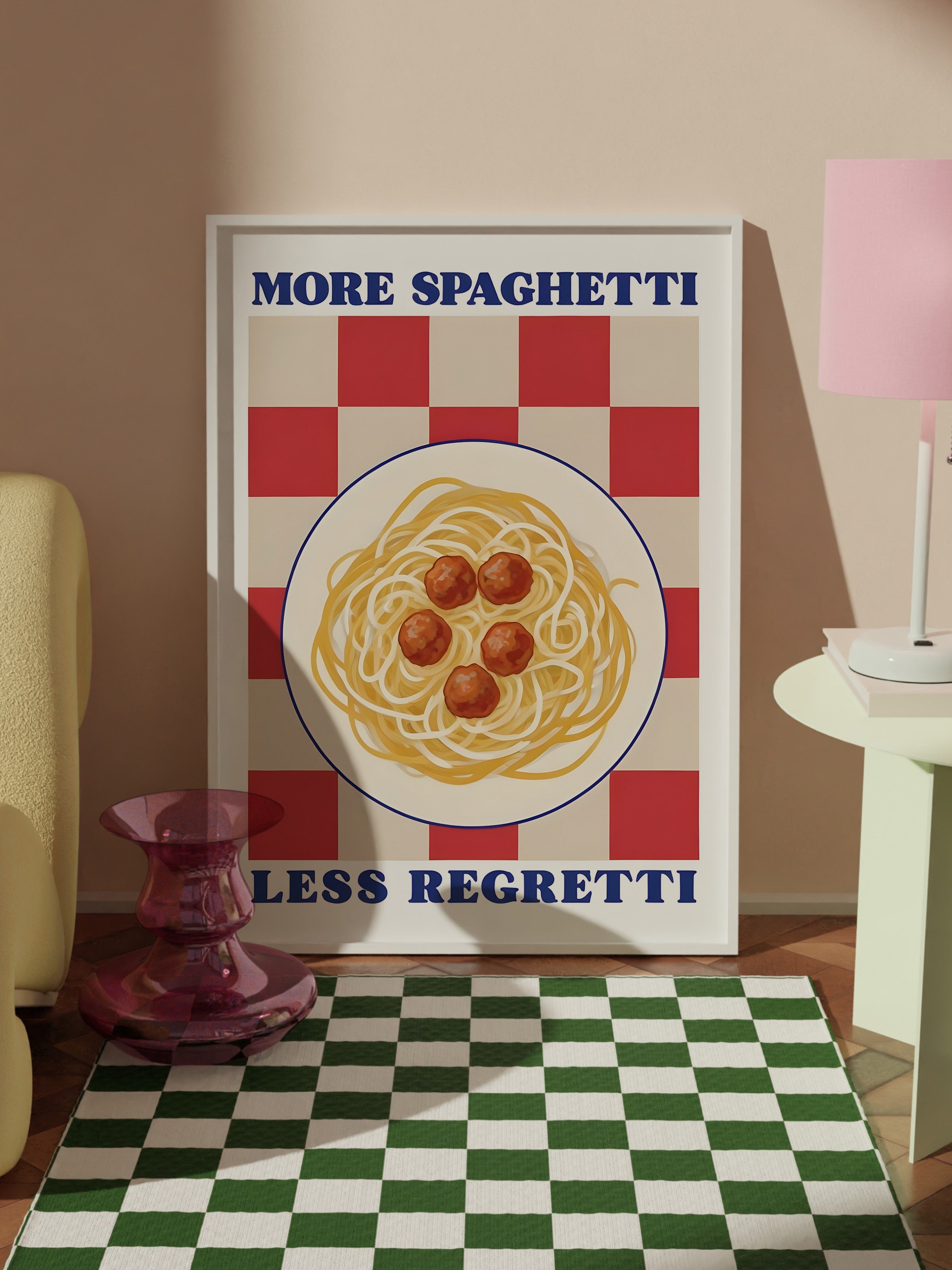 Beyaz Çerçeveli Tablo, More Spaghetti Less Regretti, Comfort Serisi Mutfak Duvar Tablosu, NO:109090