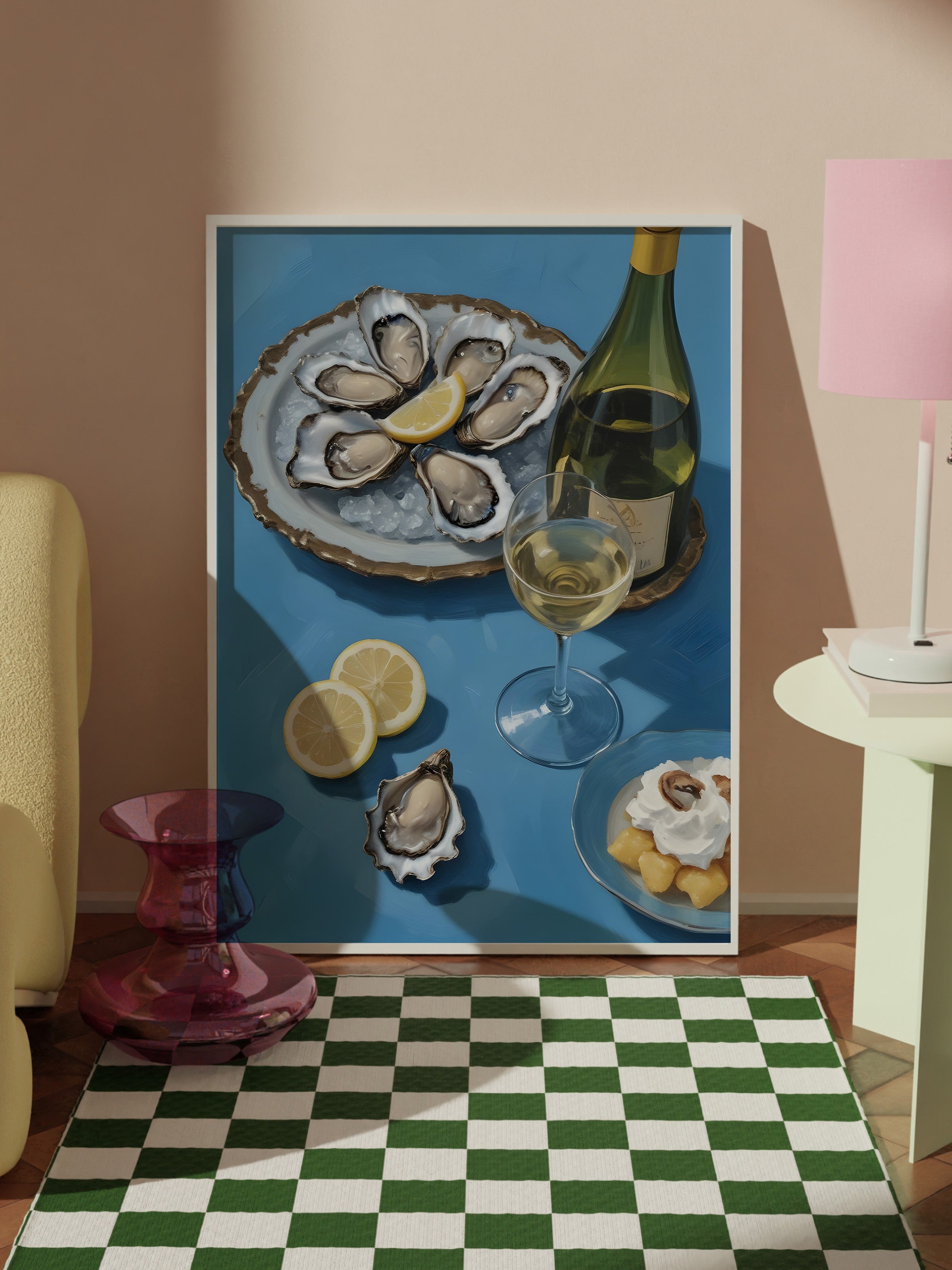Beyaz Çerçeveli Tablo, Mussel With A Broken Glass, Comfort Serisi Mutfak Duvar Tablosu, NO:109155