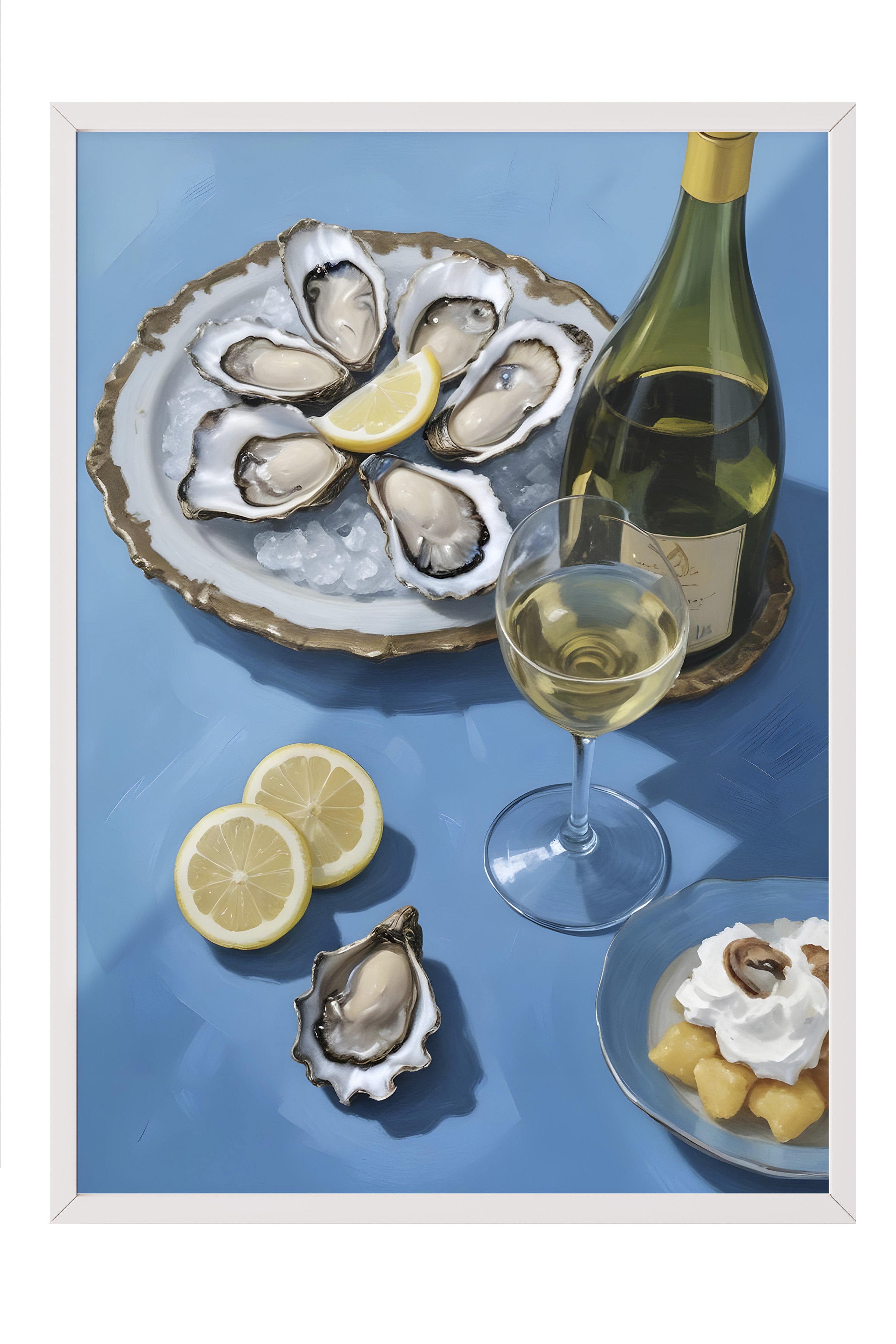 Beyaz Çerçeveli Tablo, Mussel With A Broken Glass, Comfort Serisi Mutfak Duvar Tablosu, NO:109155