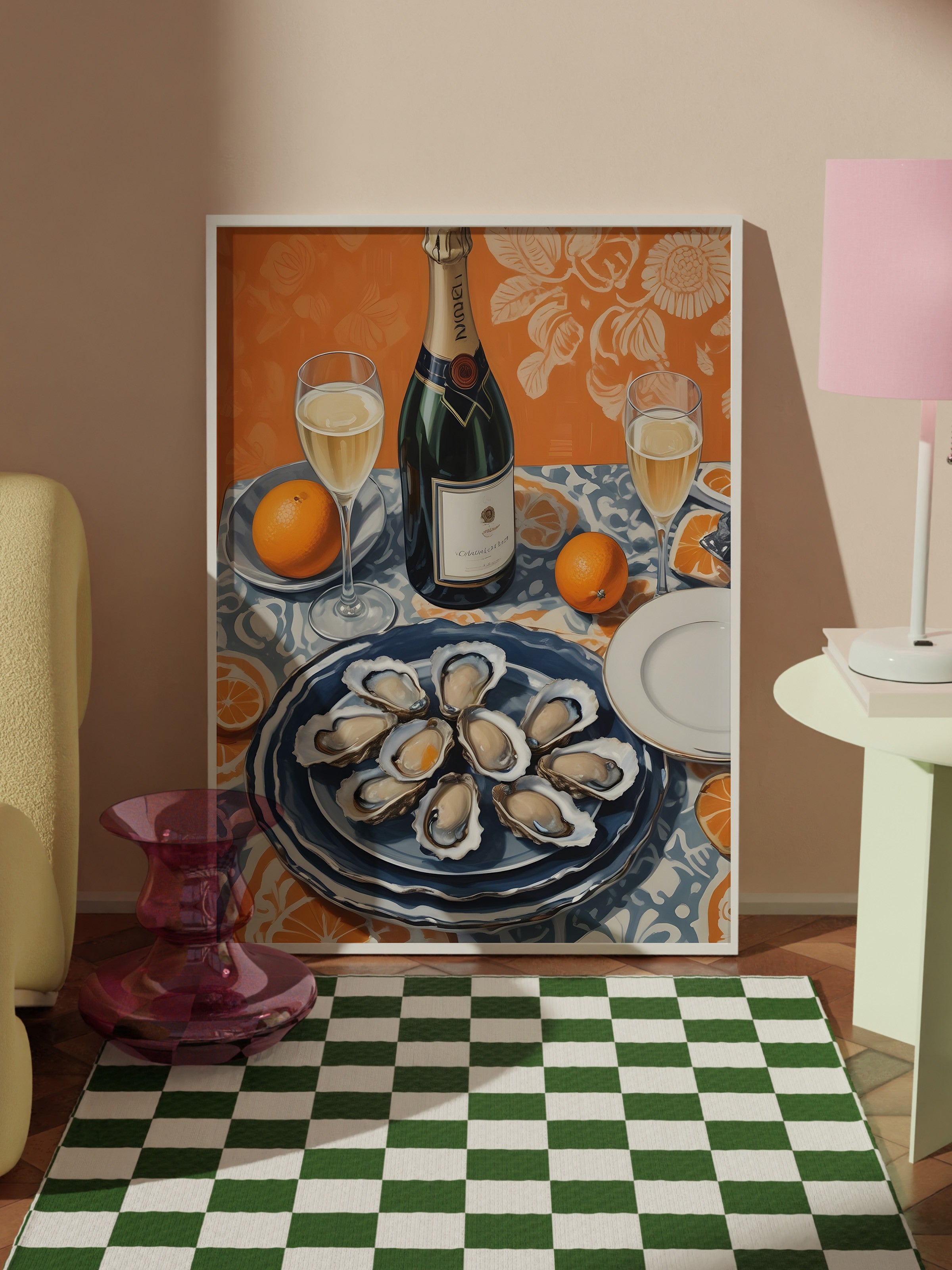 Beyaz Çerçeveli Tablo, Mussel With Wine, Comfort Serisi Mutfak Duvar Tablosu, NO:109153