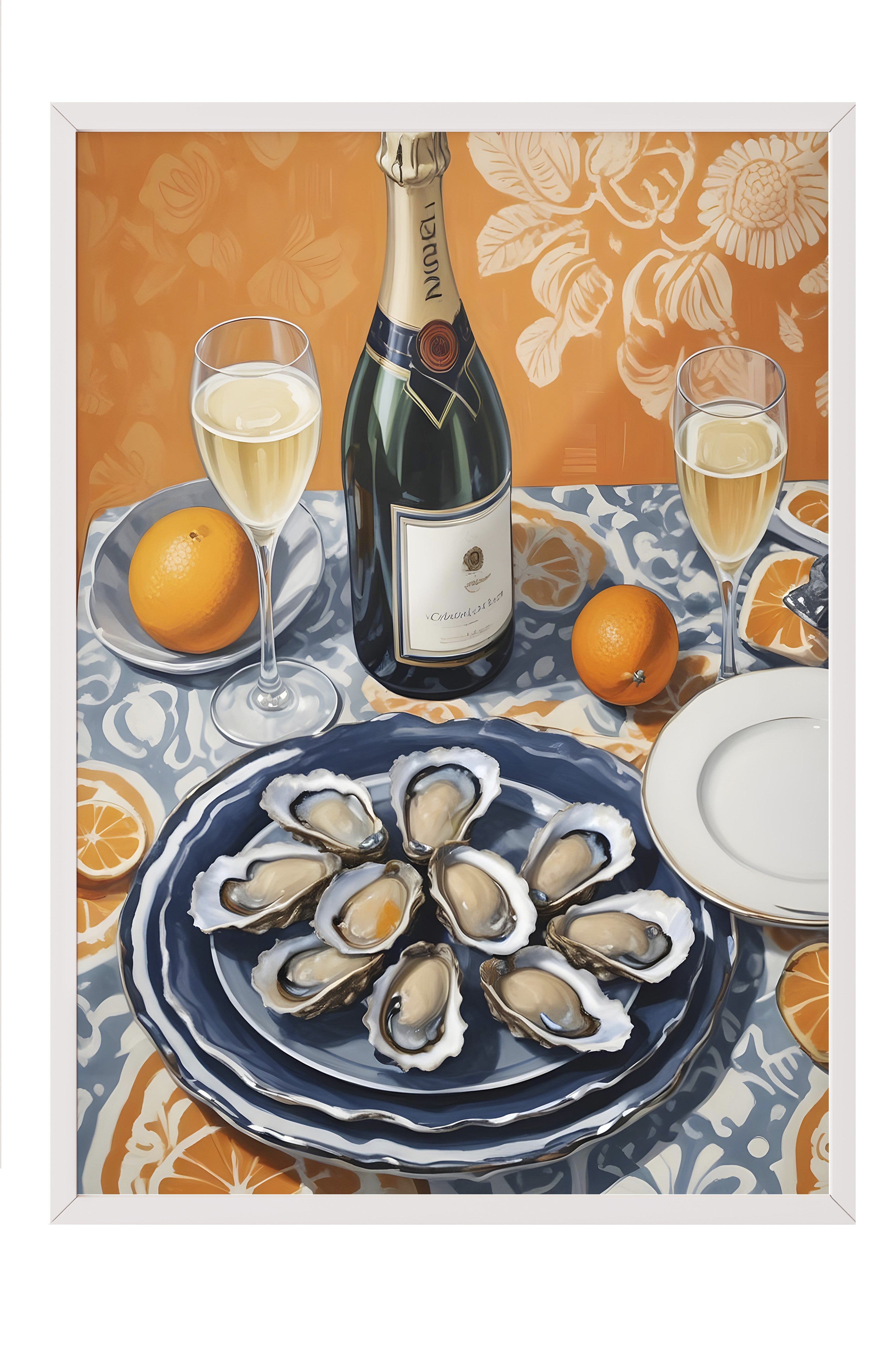 Beyaz Çerçeveli Tablo, Mussel With Wine, Comfort Serisi Mutfak Duvar Tablosu, NO:109153