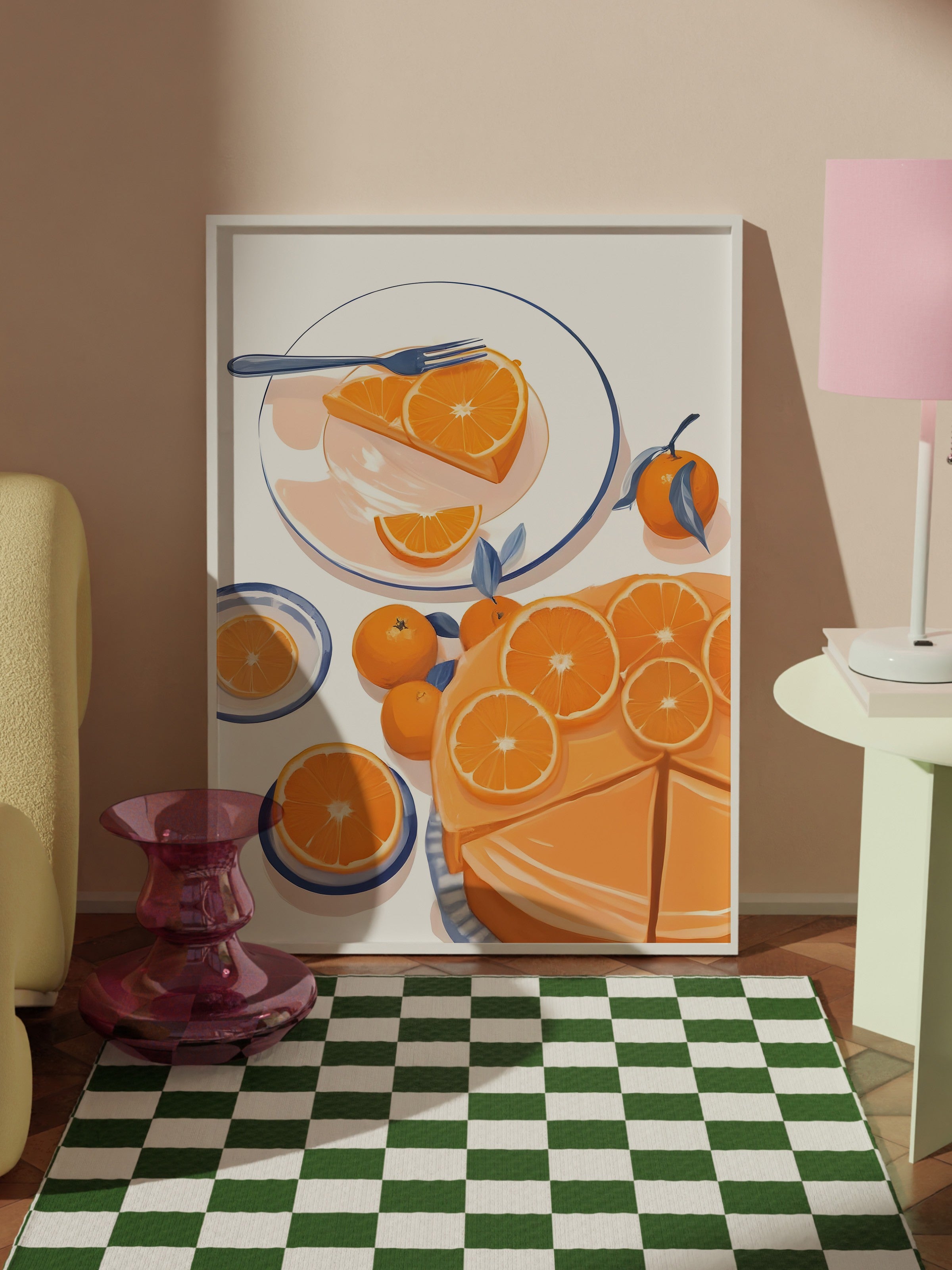 Beyaz Çerçeveli Tablo, Orange Slices, Comfort Serisi Mutfak Duvar Tablosu, NO:109130