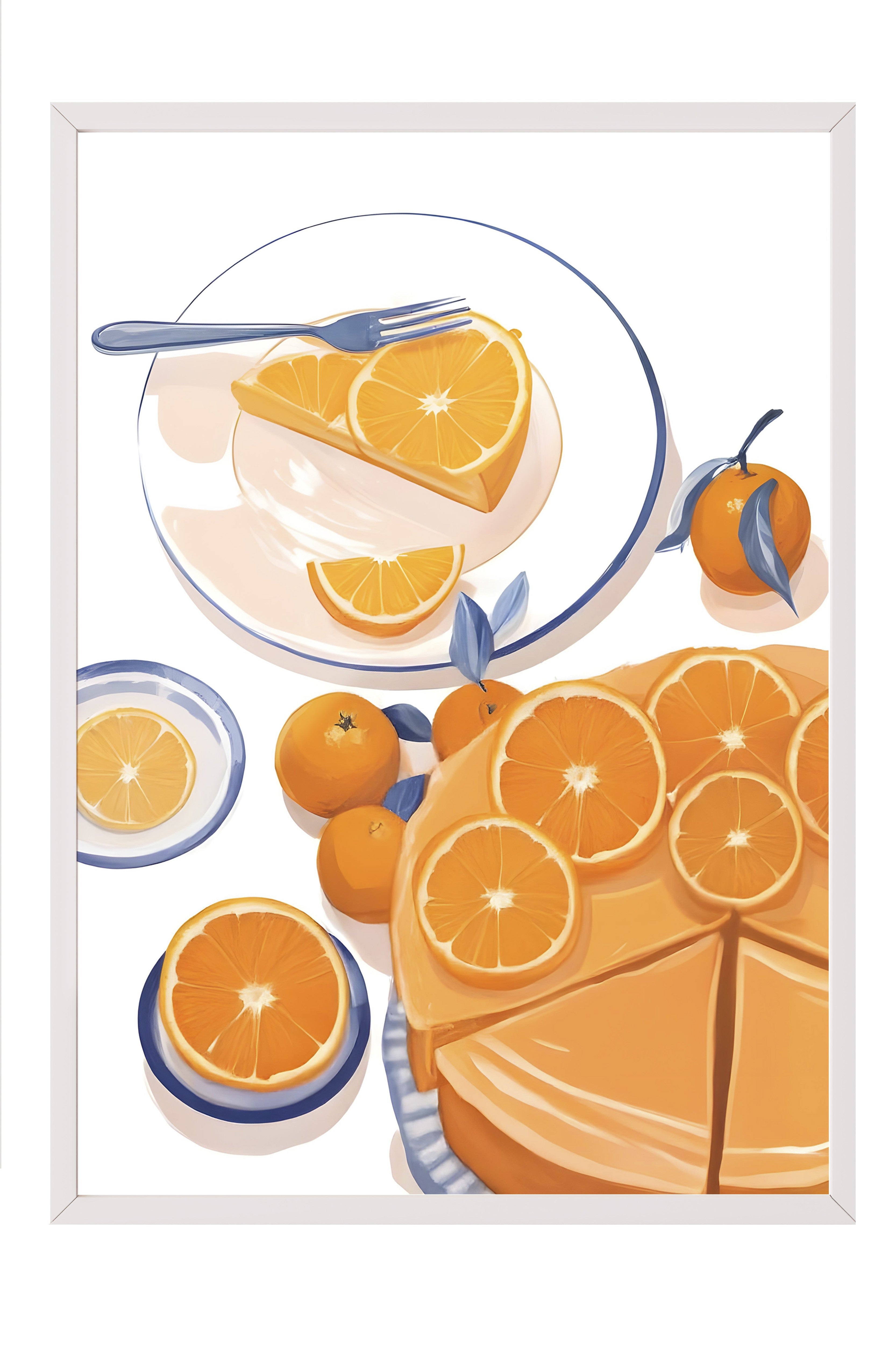 Beyaz Çerçeveli Tablo, Orange Slices, Comfort Serisi Mutfak Duvar Tablosu, NO:109130