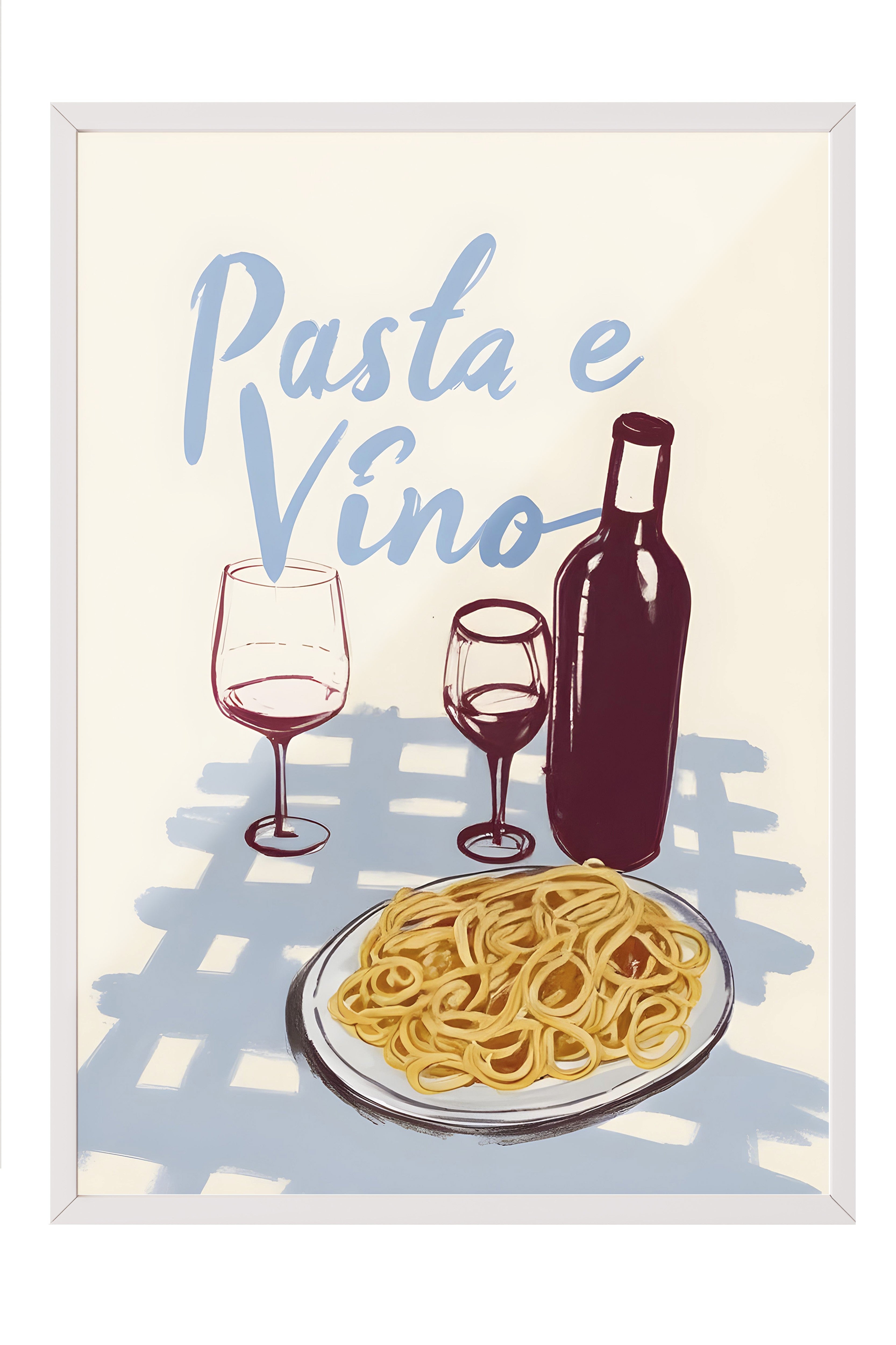 Beyaz Çerçeveli Tablo, Pasta E Vino, Comfort Serisi Mutfak Duvar Tablosu, NO:109123