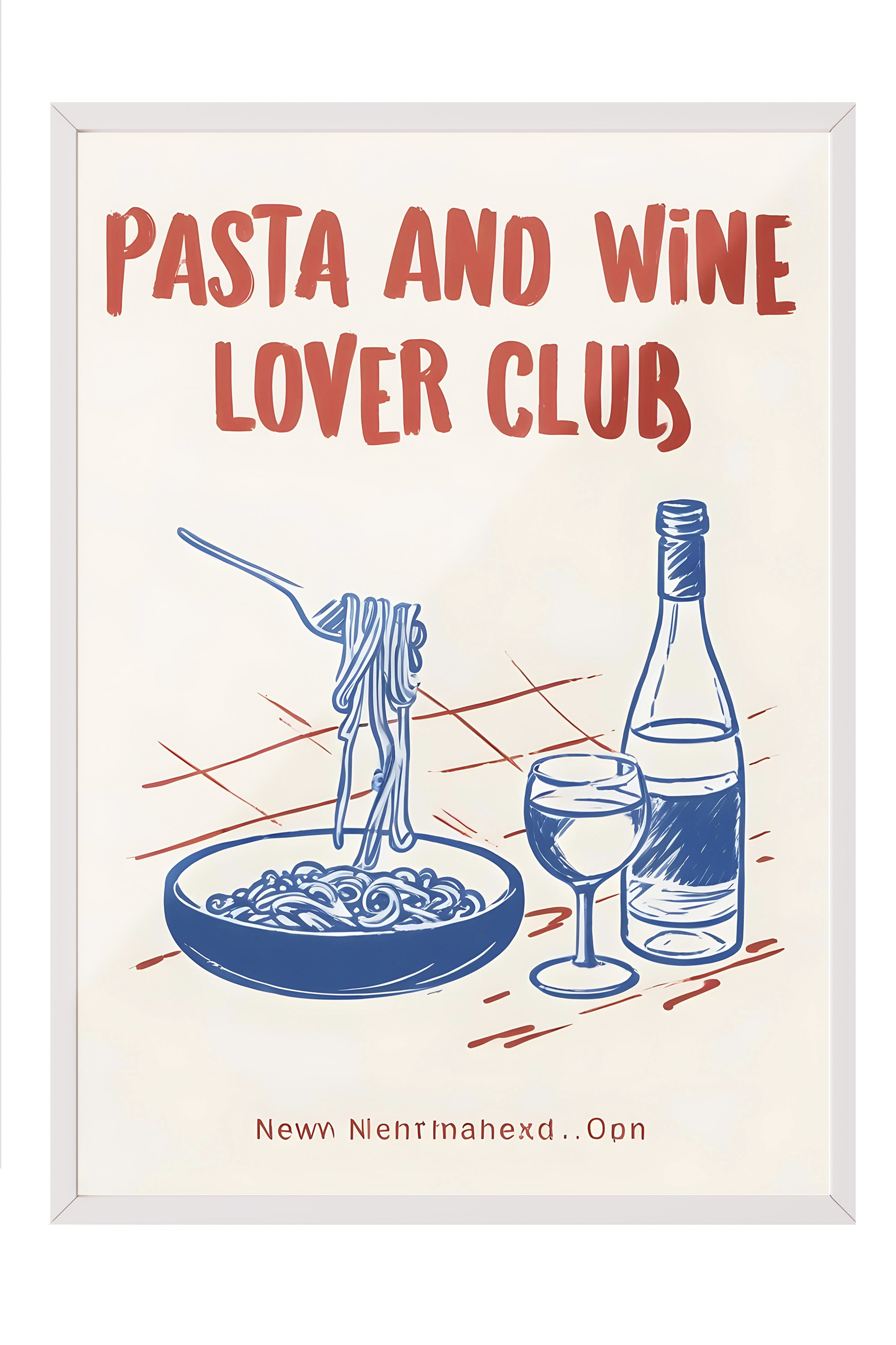 Beyaz Çerçeveli Tablo, Pasta & Wine Lovers Club, Comfort Serisi Mutfak Duvar Tablosu, NO:109077