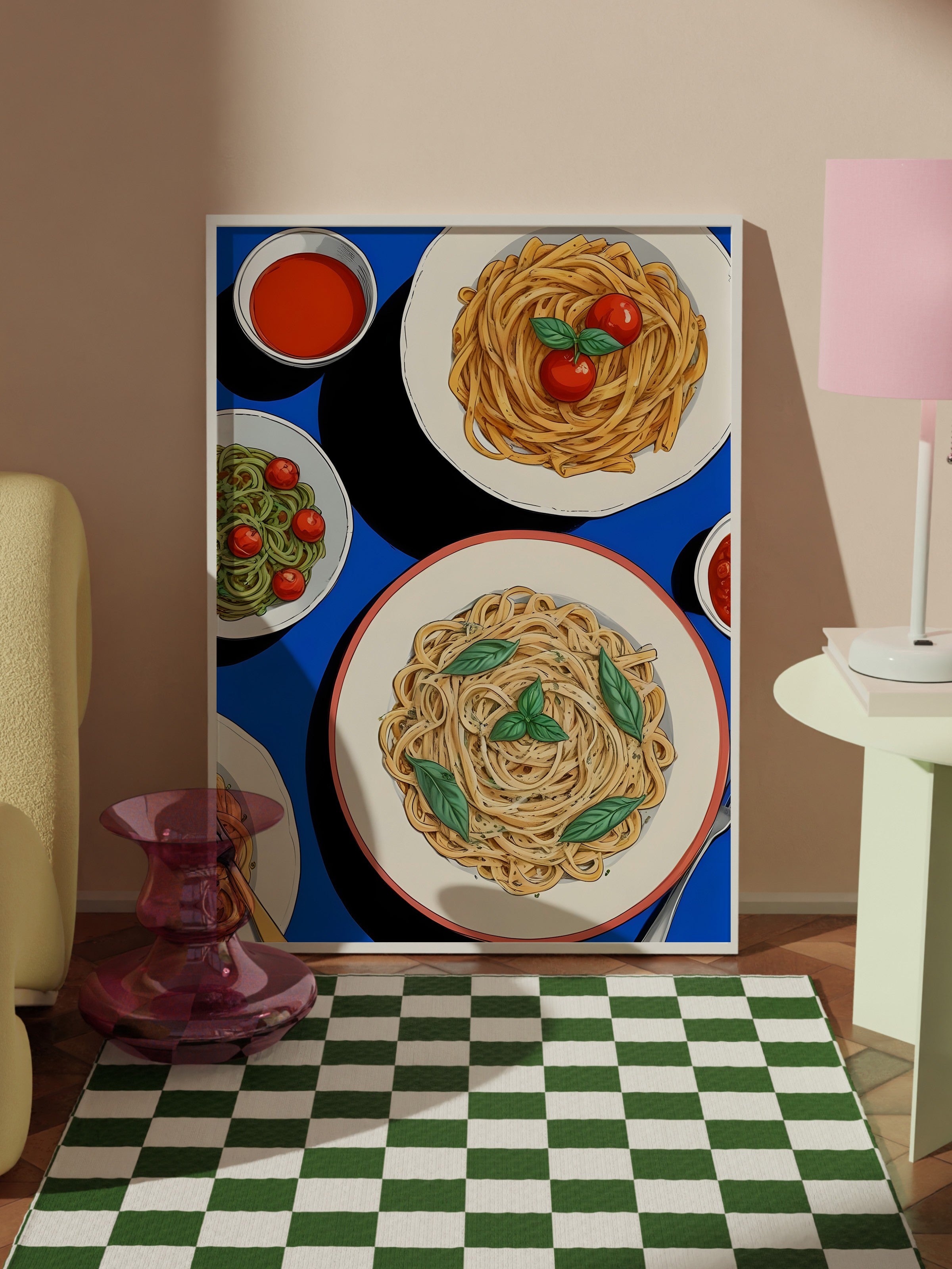 Beyaz Çerçeveli Tablo, Pastas, Comfort Serisi Mutfak Duvar Tablosu, NO:109101