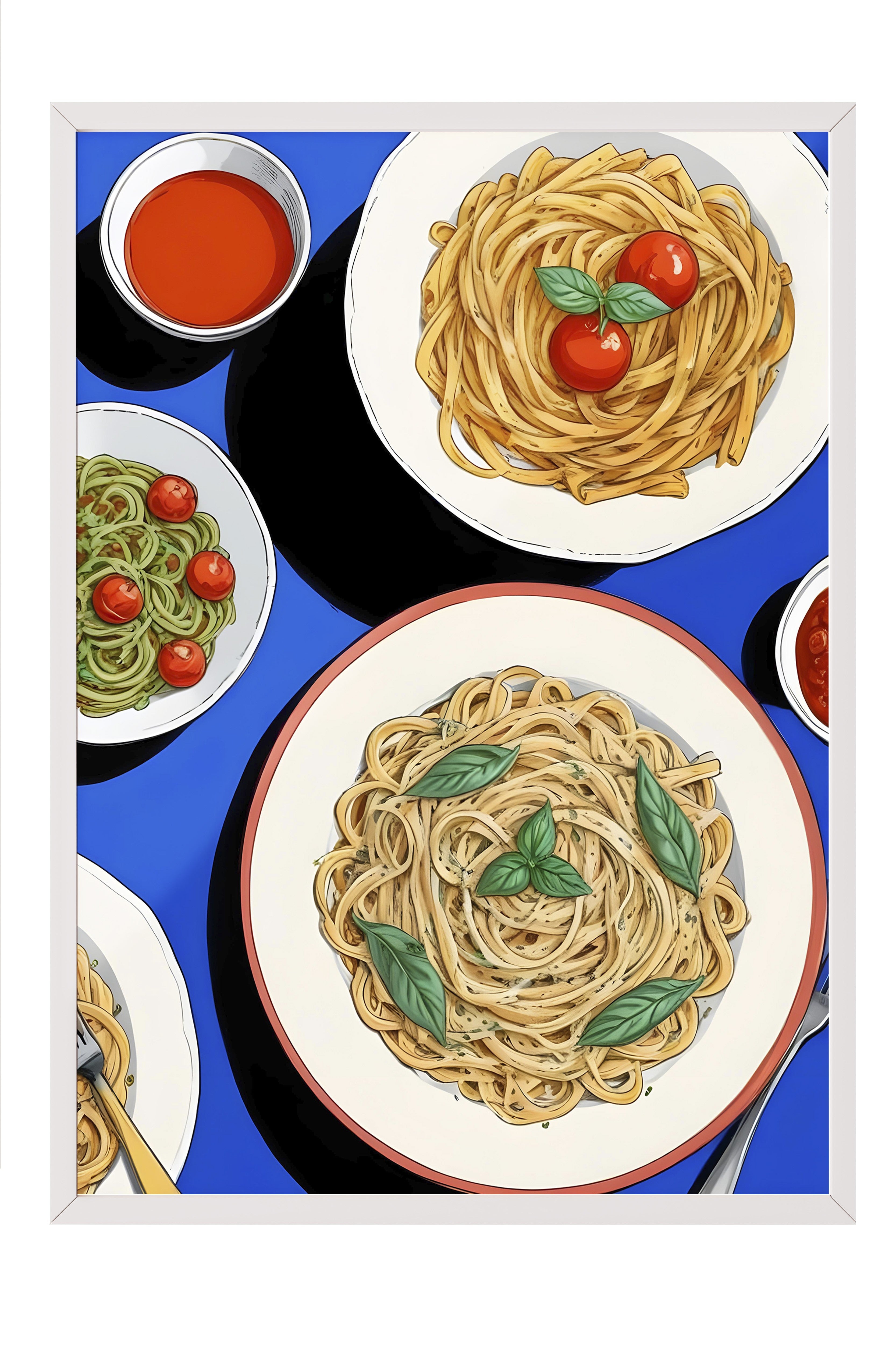 Beyaz Çerçeveli Tablo, Pastas, Comfort Serisi Mutfak Duvar Tablosu, NO:109101