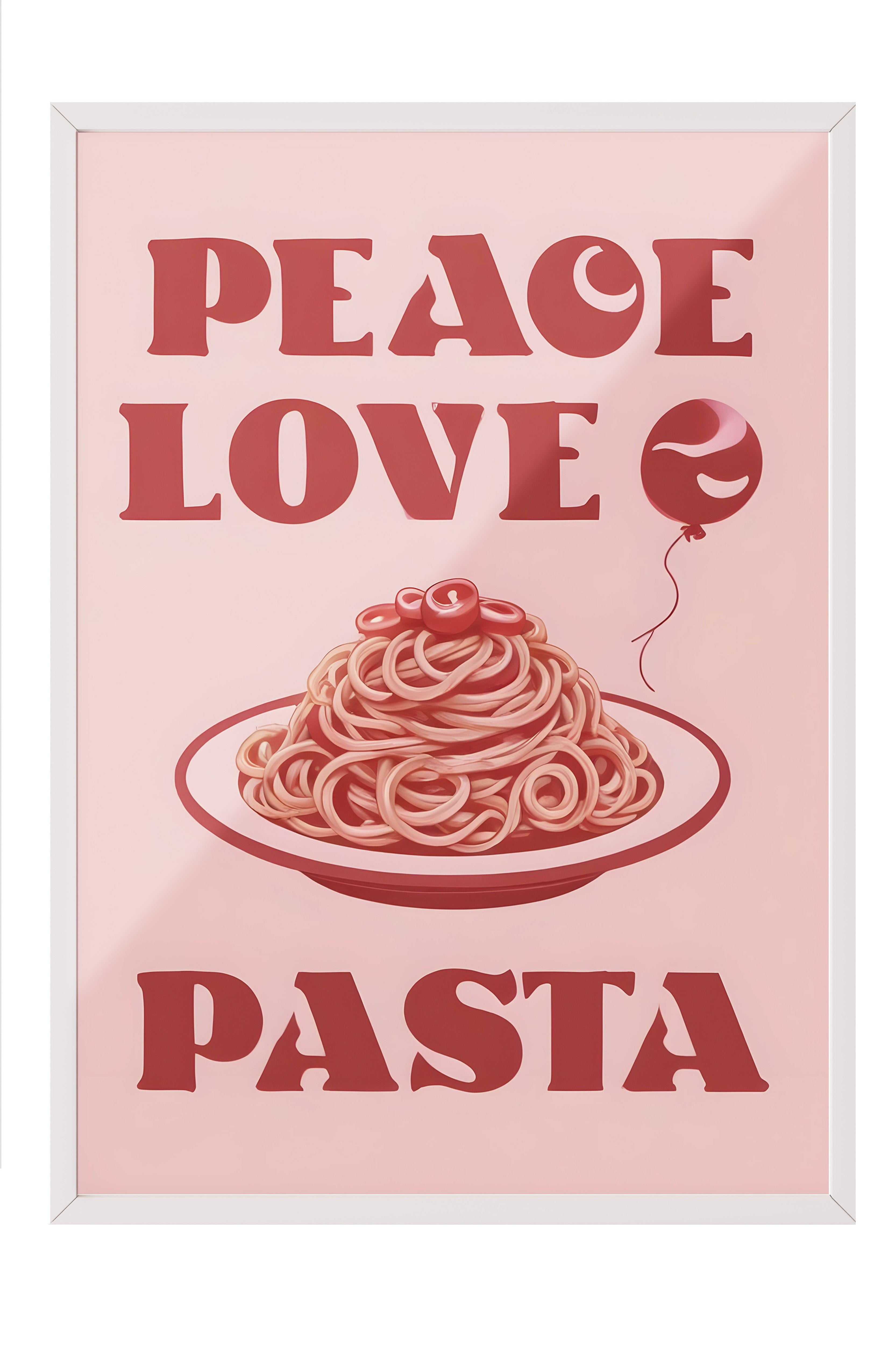 Beyaz Çerçeveli Tablo, Peace Love Pasta, Comfort Serisi Mutfak Duvar Tablosu, NO:109093