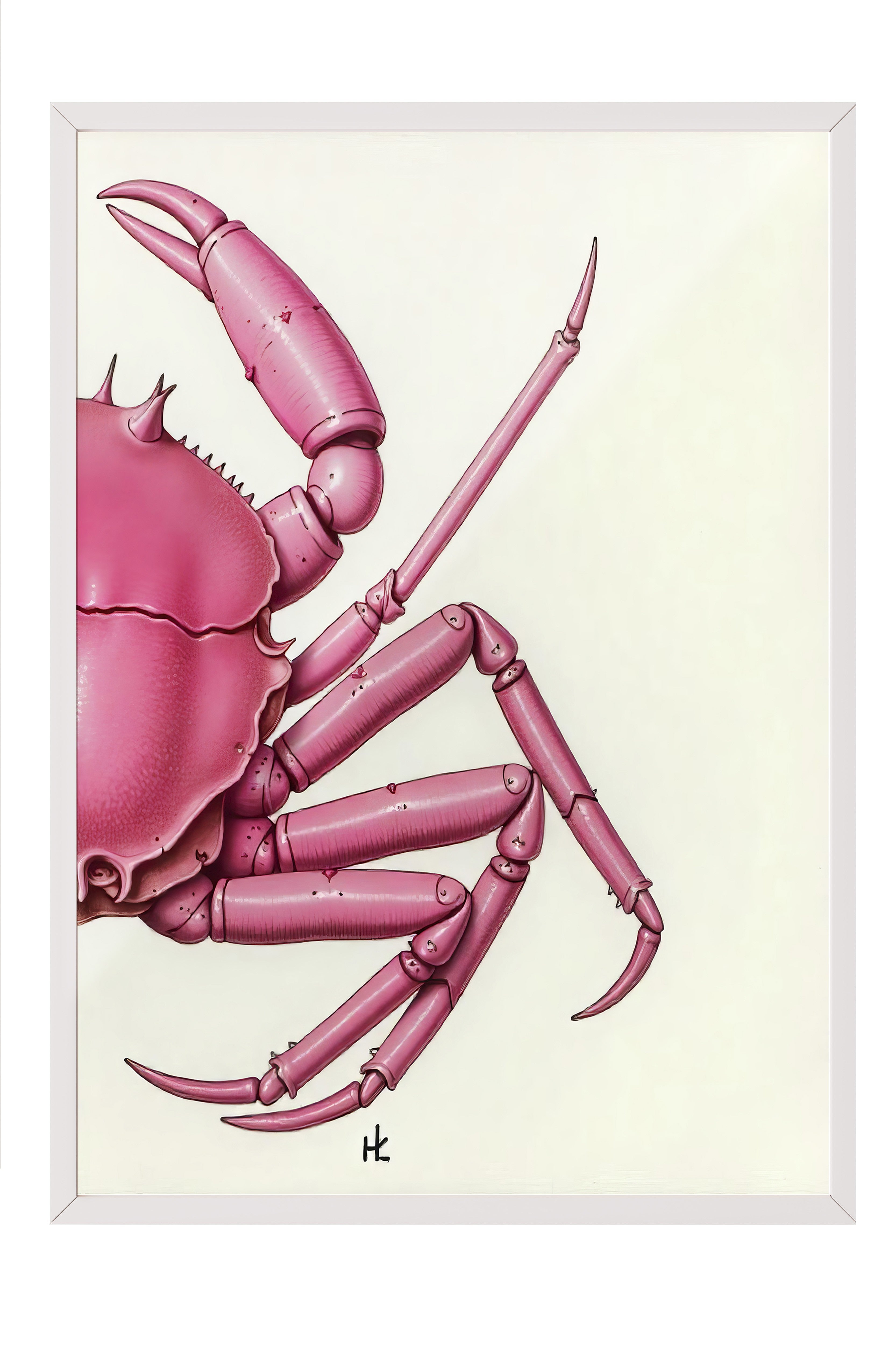 Beyaz Çerçeveli Tablo, Pembe Yengeç, İllüstrasyon, Pembe Renk Poster, 2025 Yaz Seçkisi, NO:109721