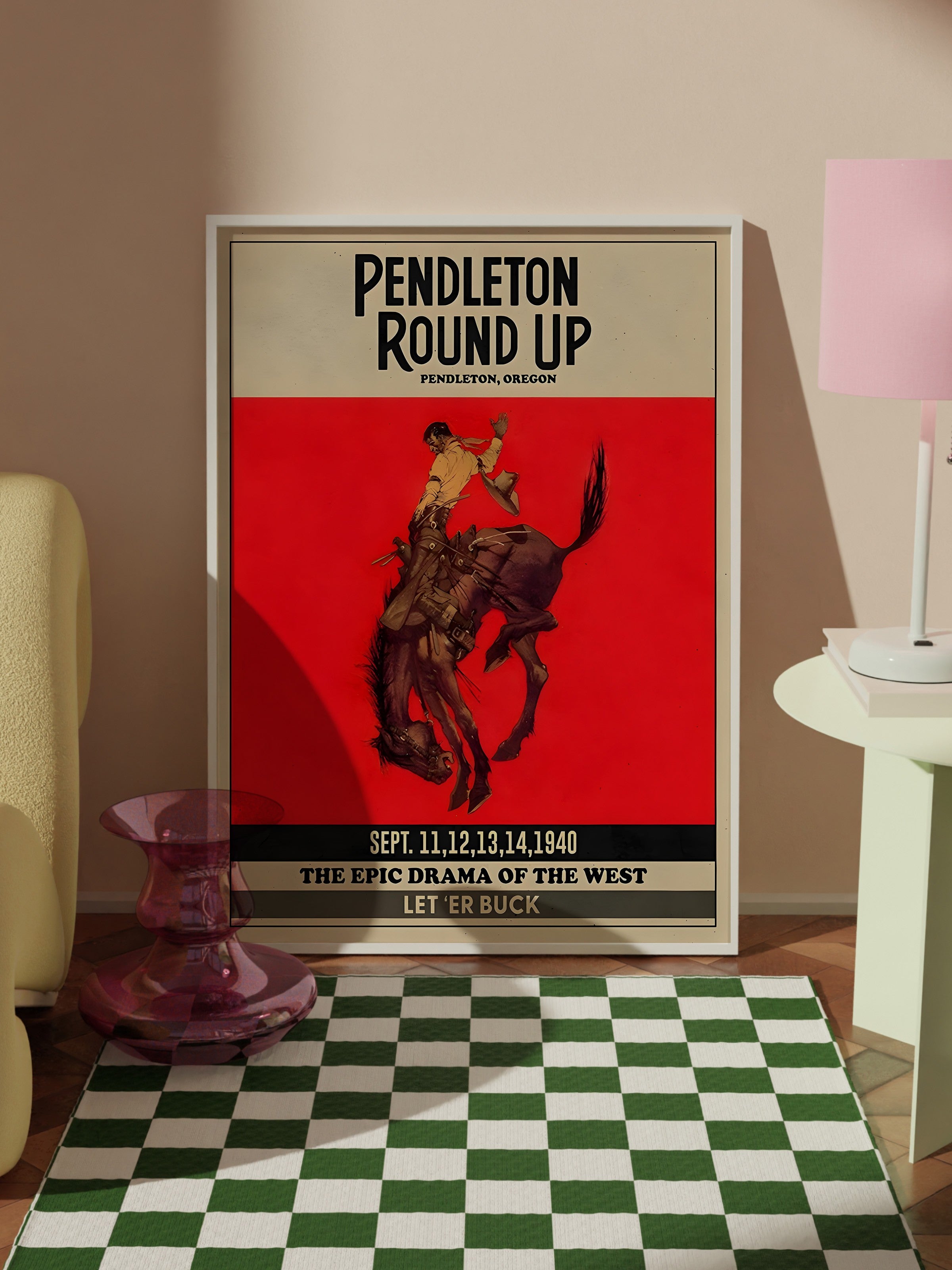 Beyaz Çerçeveli Tablo, Pendleton Round Up Rodeo, Comfort Serisi Poster ve  Duvar Tablosu, NO:108960