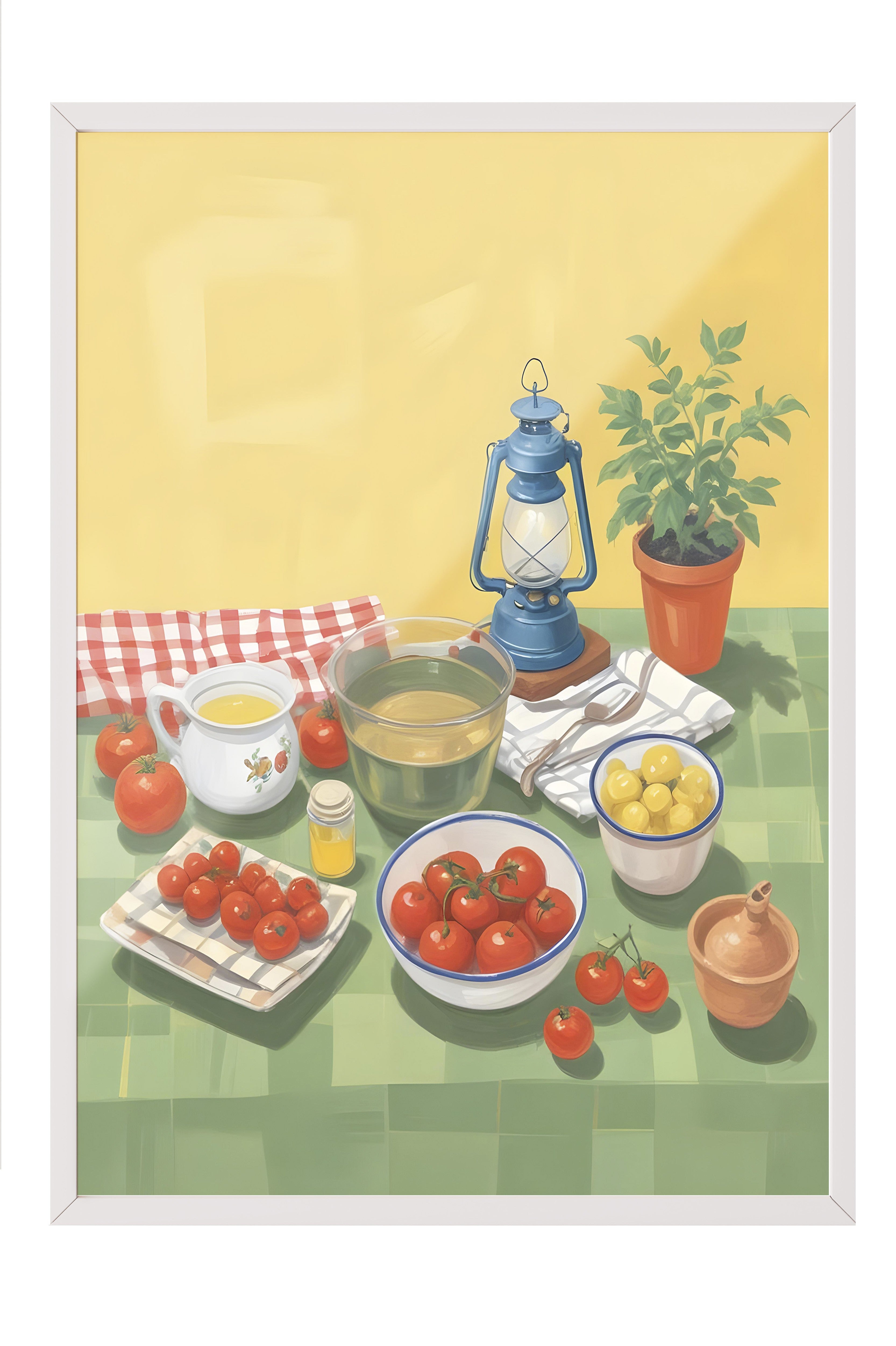 Beyaz Çerçeveli Tablo, Picnic, Comfort Serisi Mutfak Duvar Tablosu, NO:109139