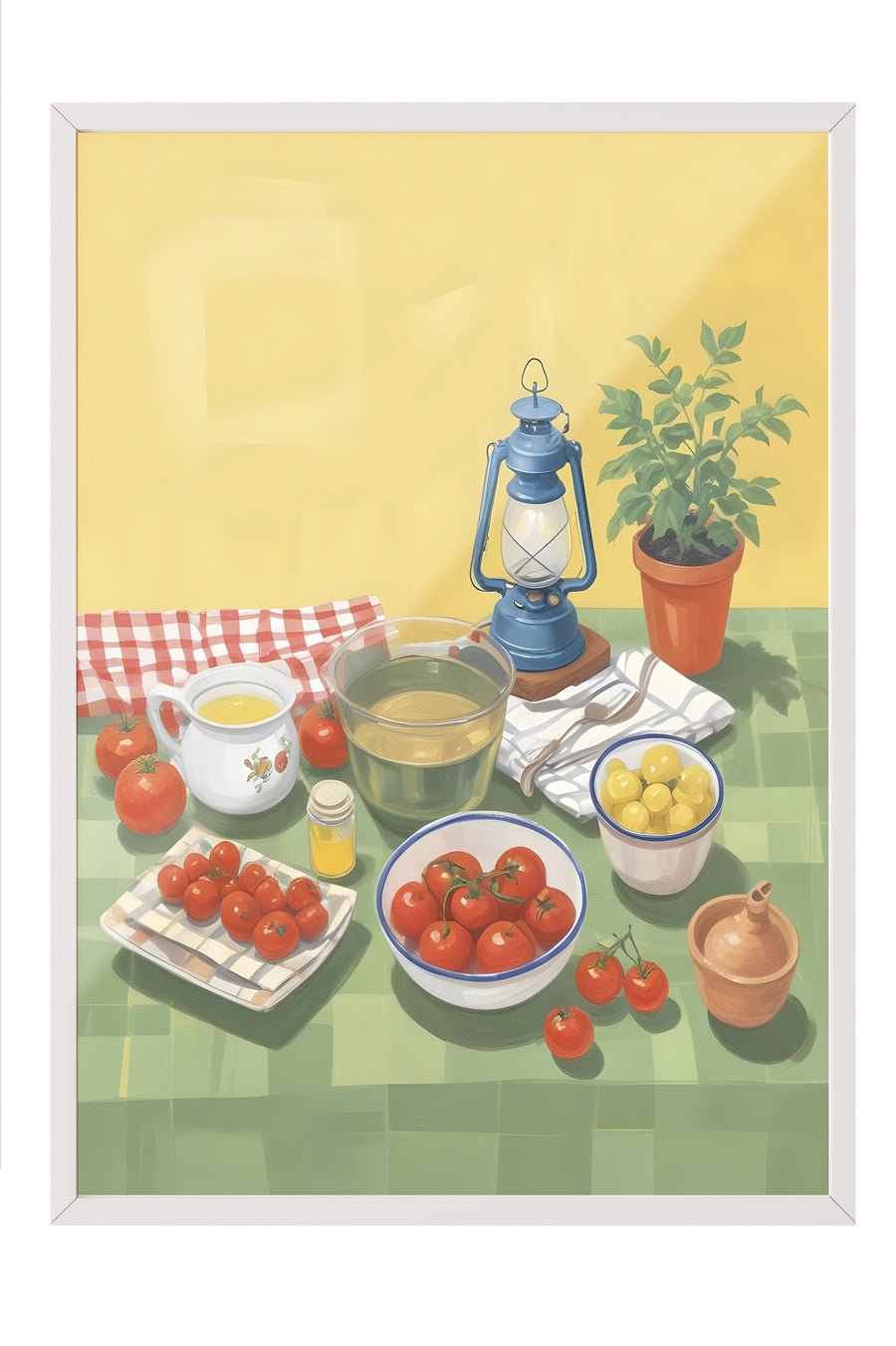 Beyaz Çerçeveli Tablo, Picnic, Comfort Serisi Mutfak Duvar Tablosu, NO:109139