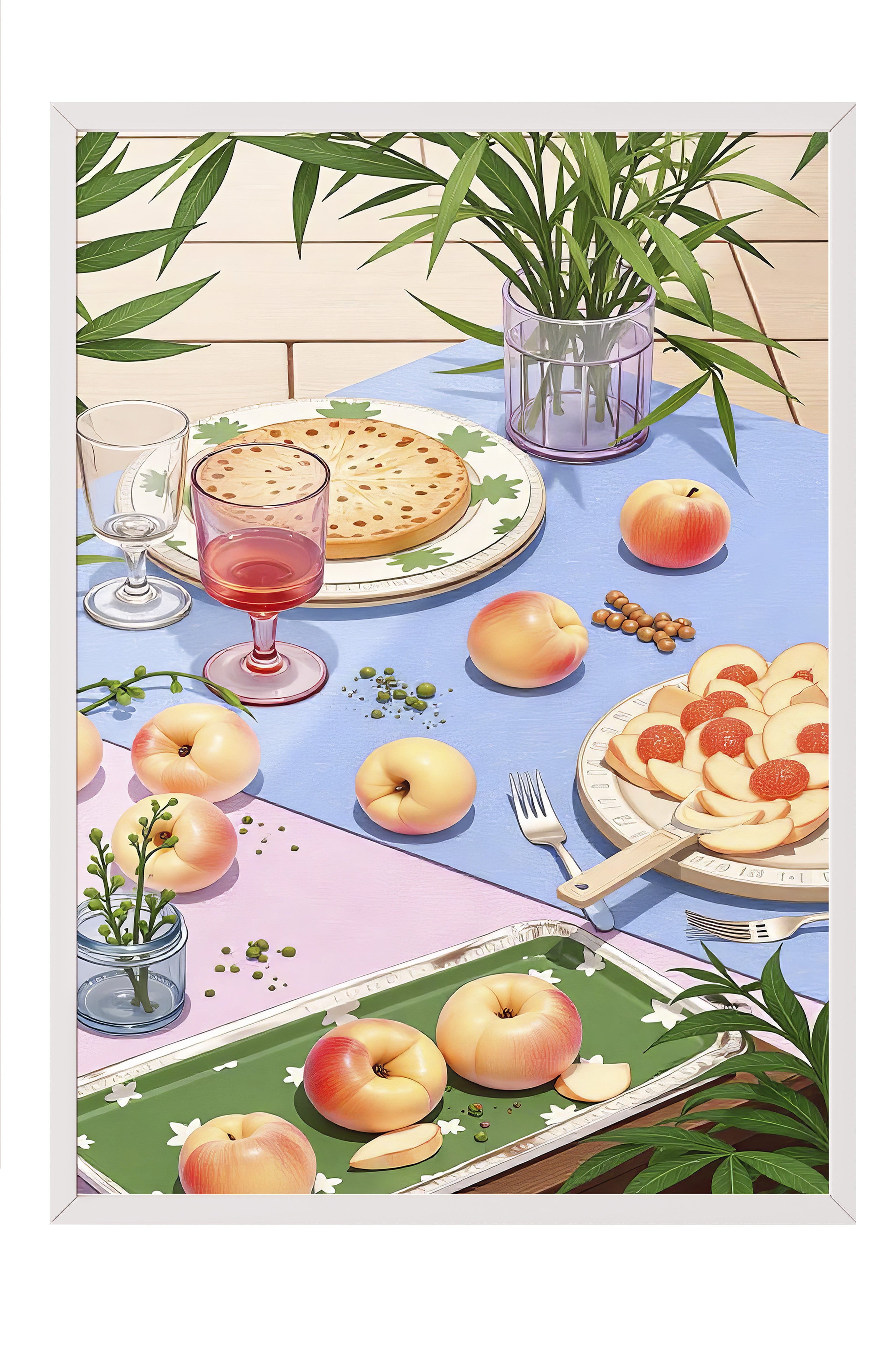 Beyaz Çerçeveli Tablo, Piknik, İllüstrasyon, Maximalist, sarı Renk Poster, 2025 Yaz Seçkisi, NO:109781