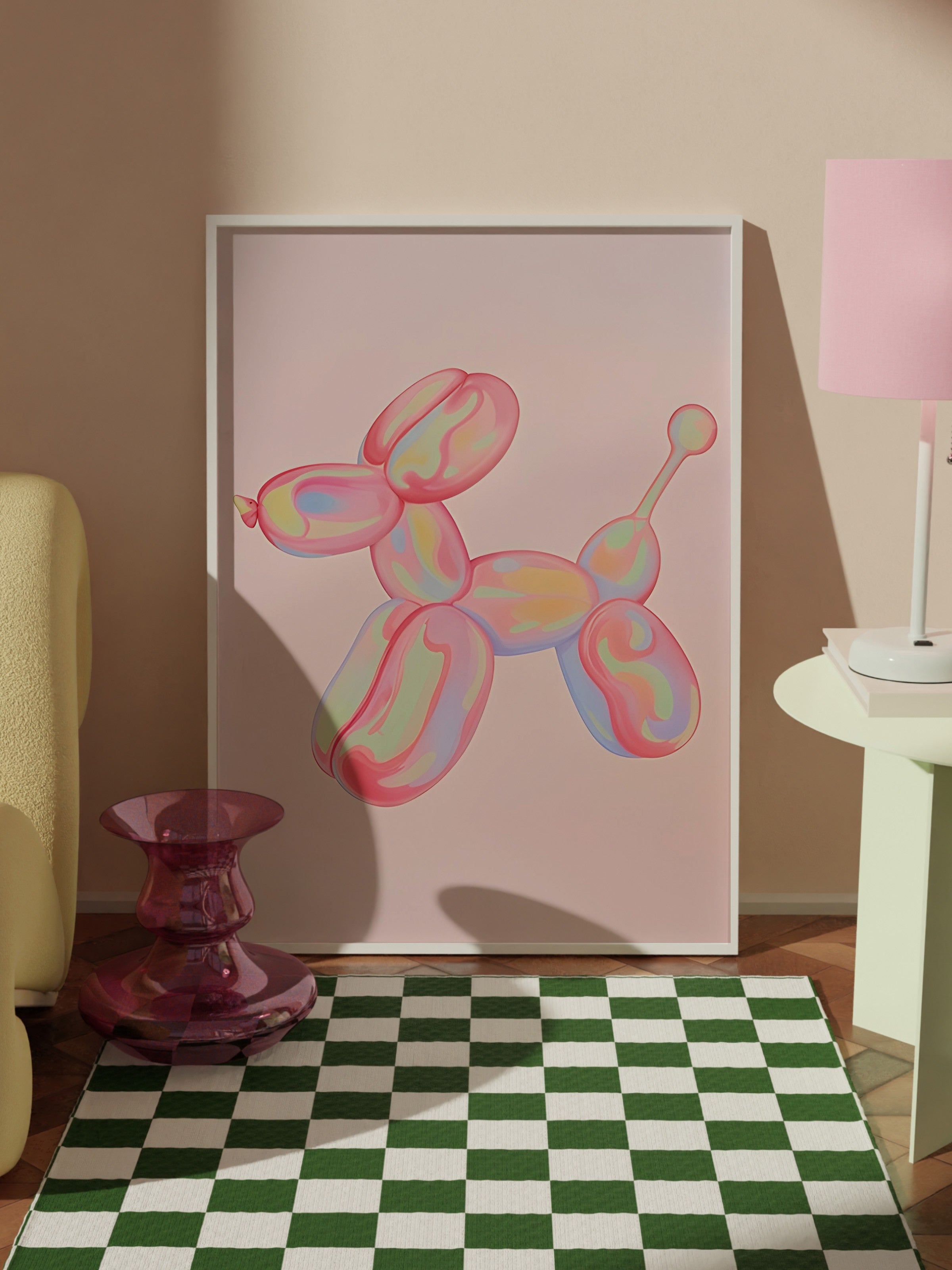 Beyaz Çerçeveli Tablo, Pink balloon dog, Comfort Serisi Poster ve Duvar Tablosu, NO:108945