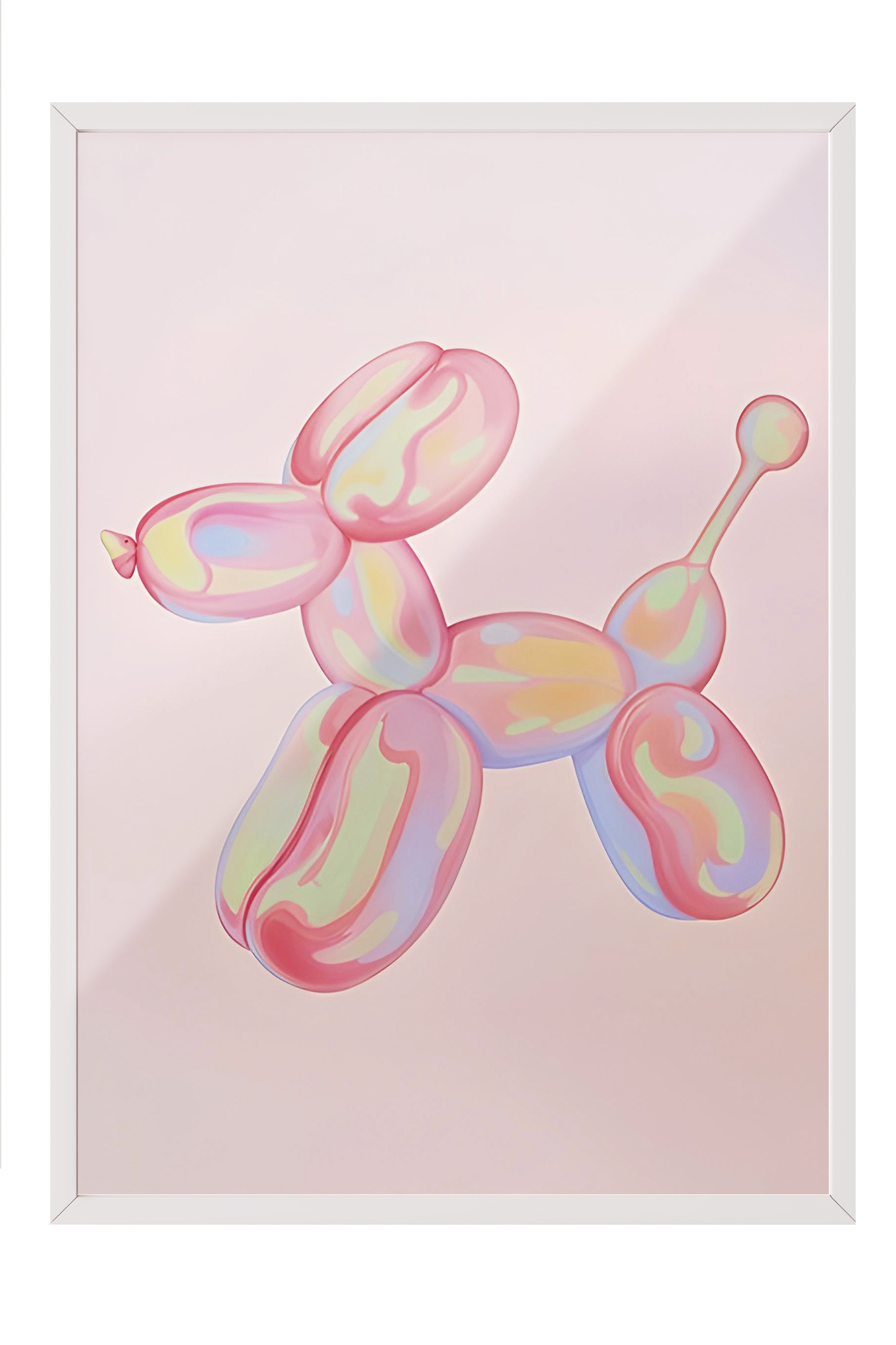 Beyaz Çerçeveli Tablo, Pink balloon dog, Comfort Serisi Poster ve Duvar Tablosu, NO:108945