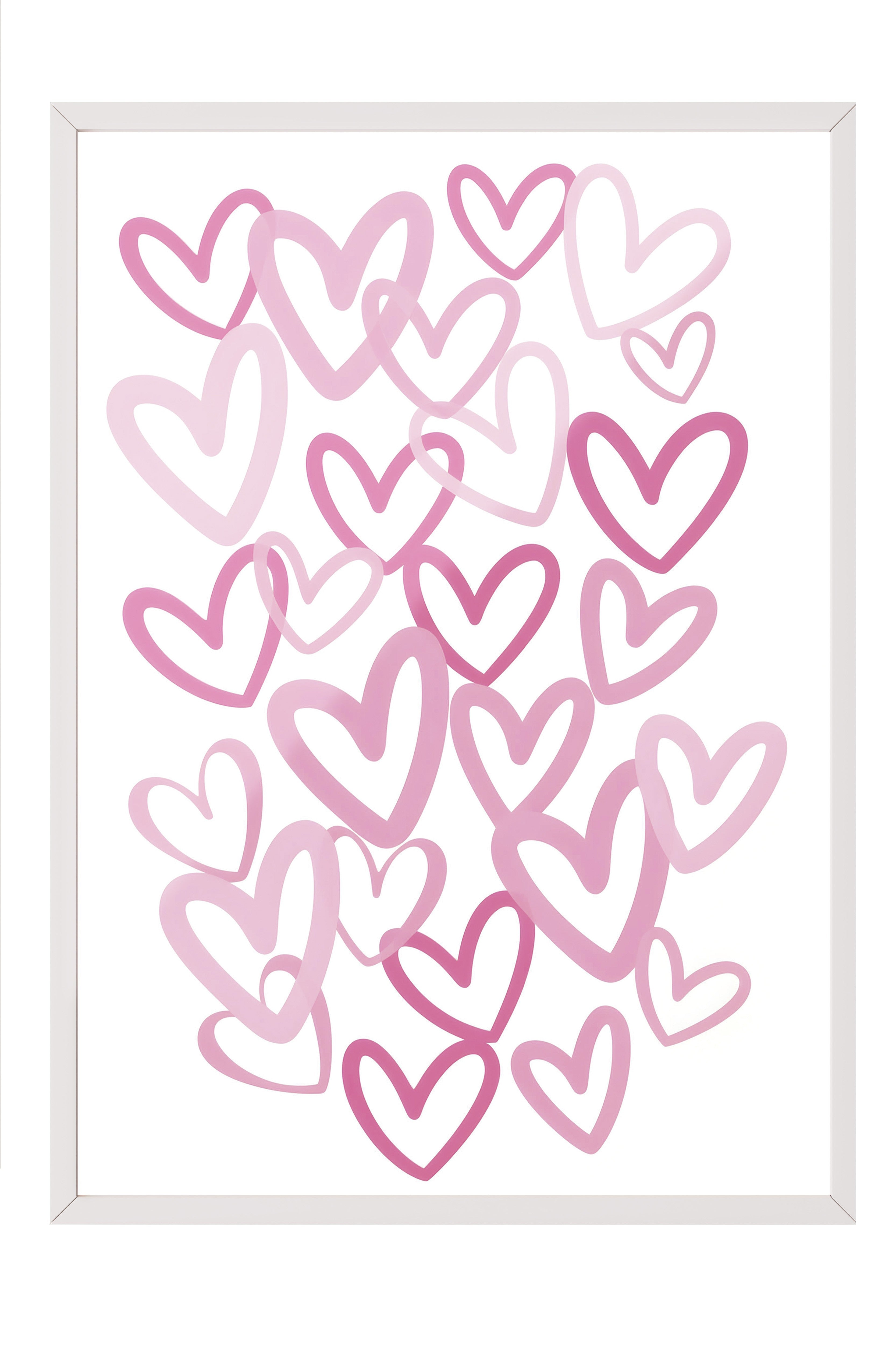 Beyaz Çerçeveli Tablo, Pink Hearts, Comfort Serisi Poster ve Duvar Tablosu, NO:108944