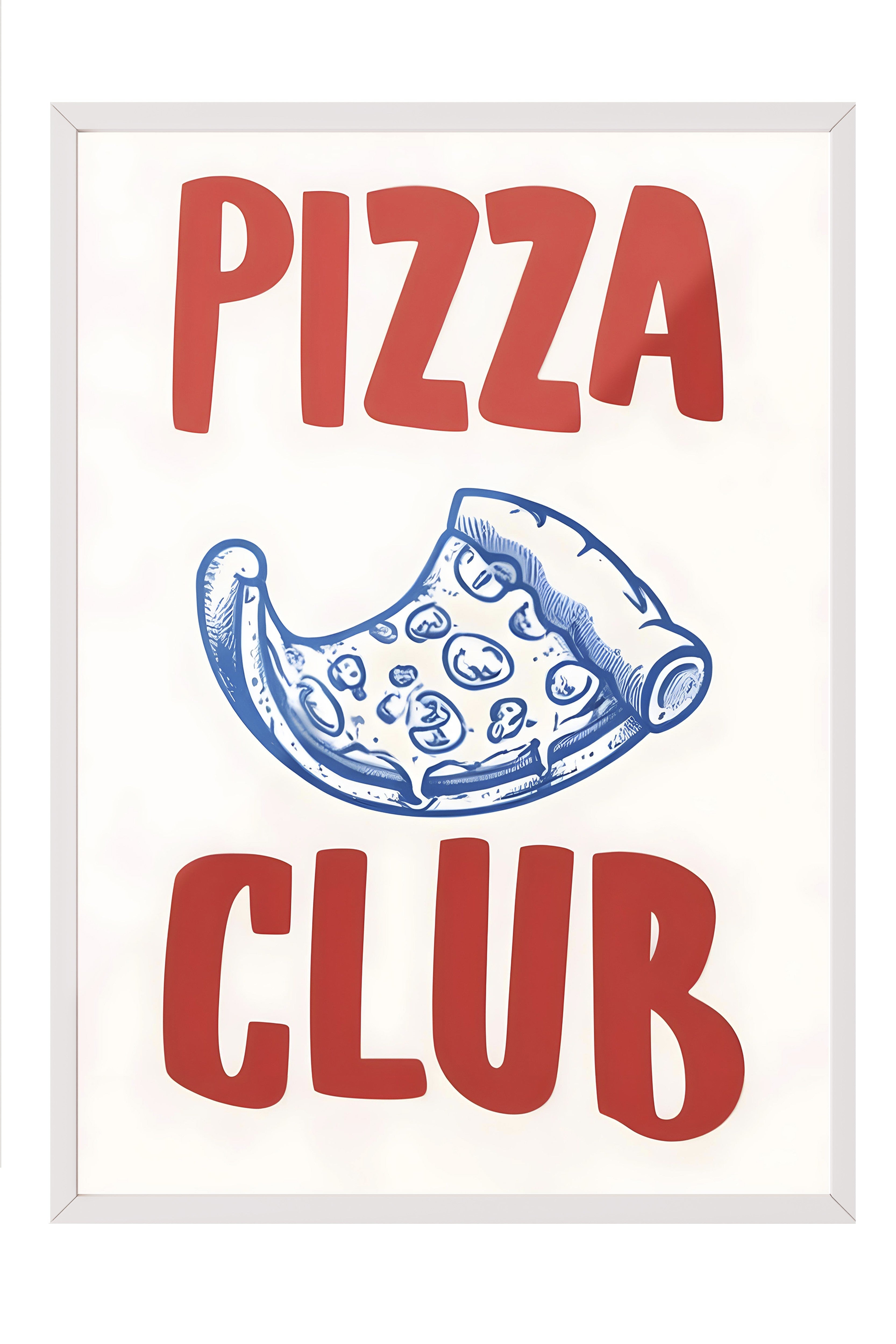 Beyaz Çerçeveli Tablo, Pizza Club, Comfort Serisi Mutfak Duvar Tablosu, NO:109071
