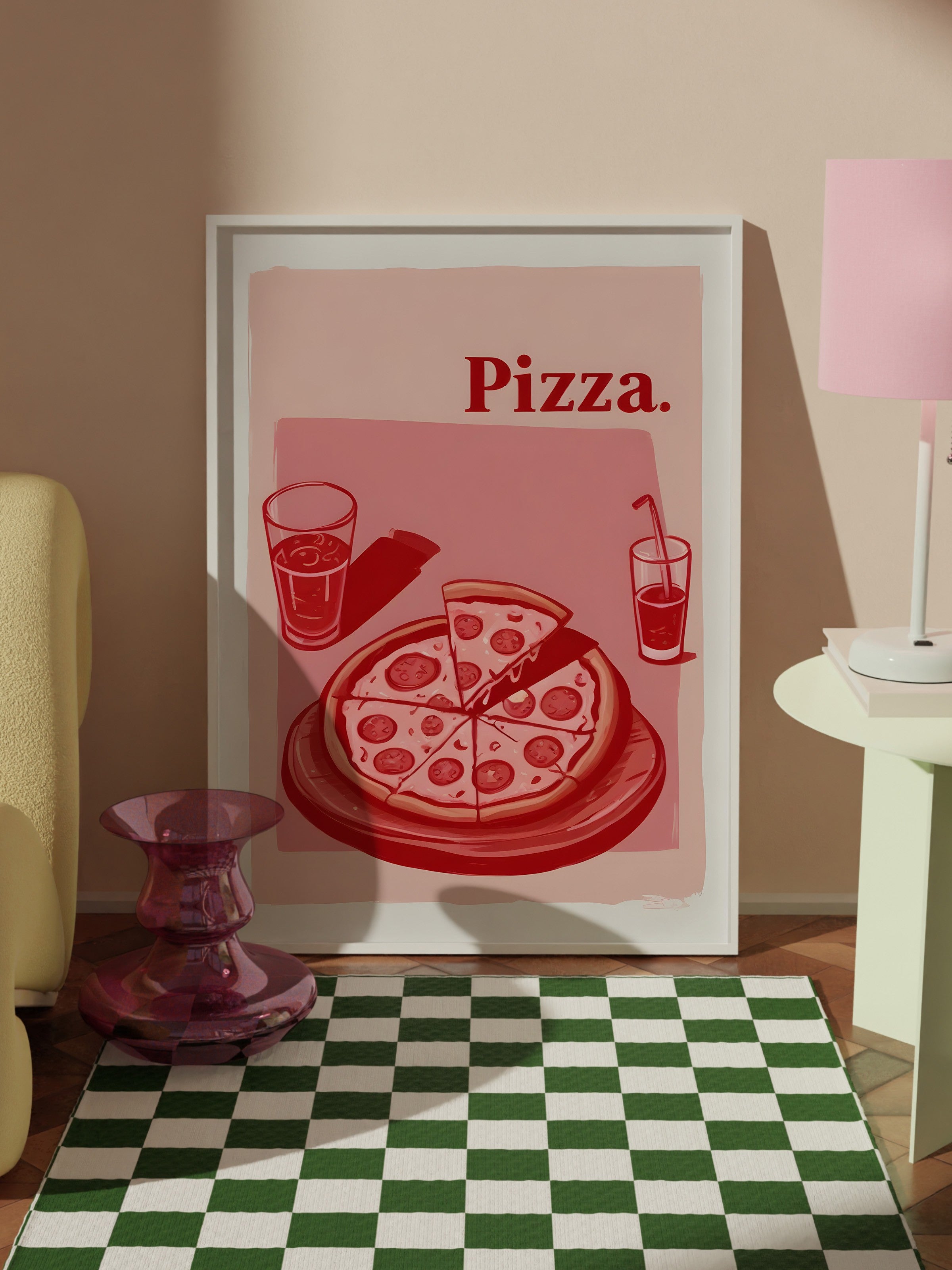 Beyaz Çerçeveli Tablo, Pizza., Comfort Serisi Mutfak Duvar Tablosu, NO:109094