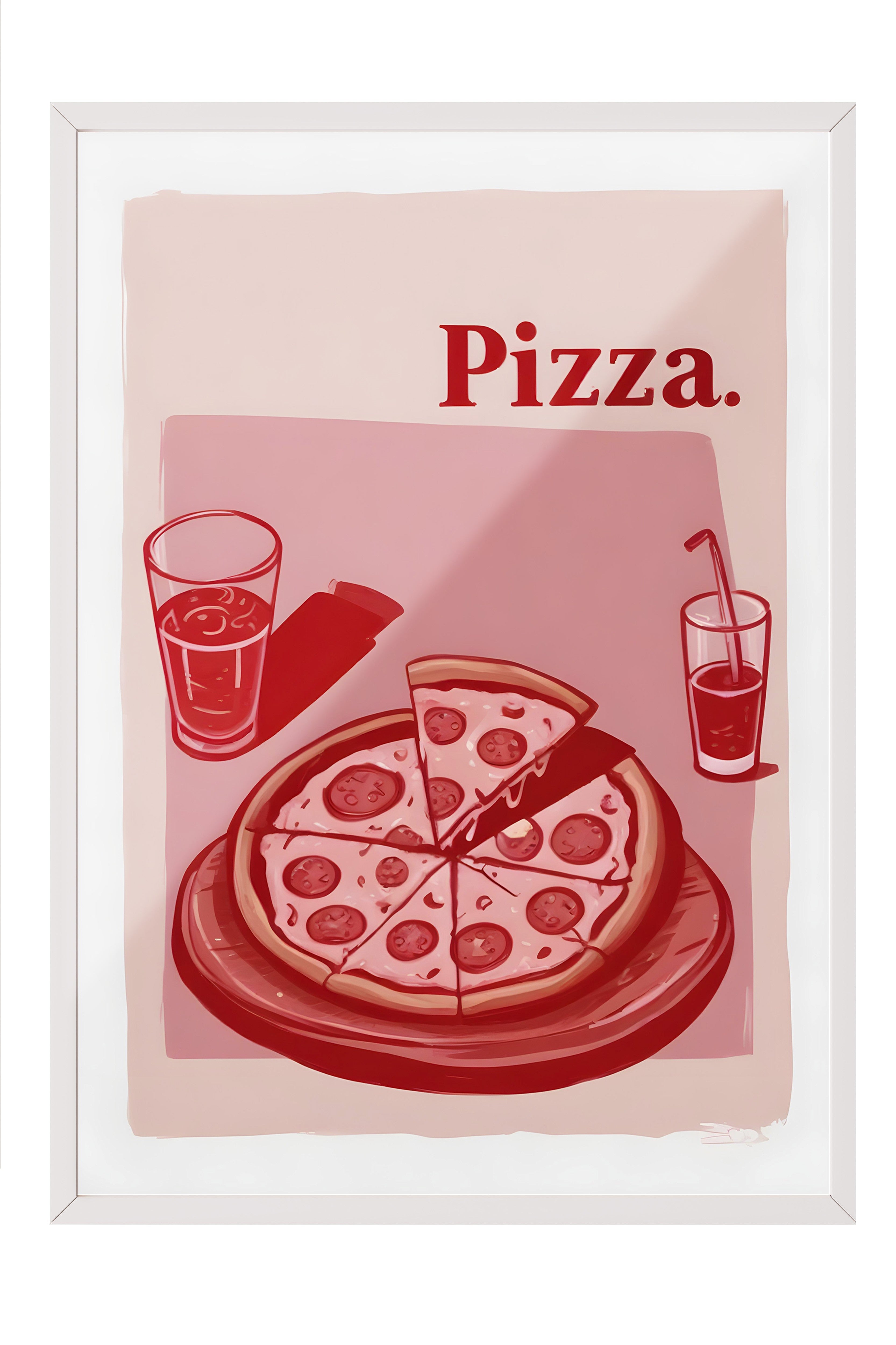 Beyaz Çerçeveli Tablo, Pizza., Comfort Serisi Mutfak Duvar Tablosu, NO:109094