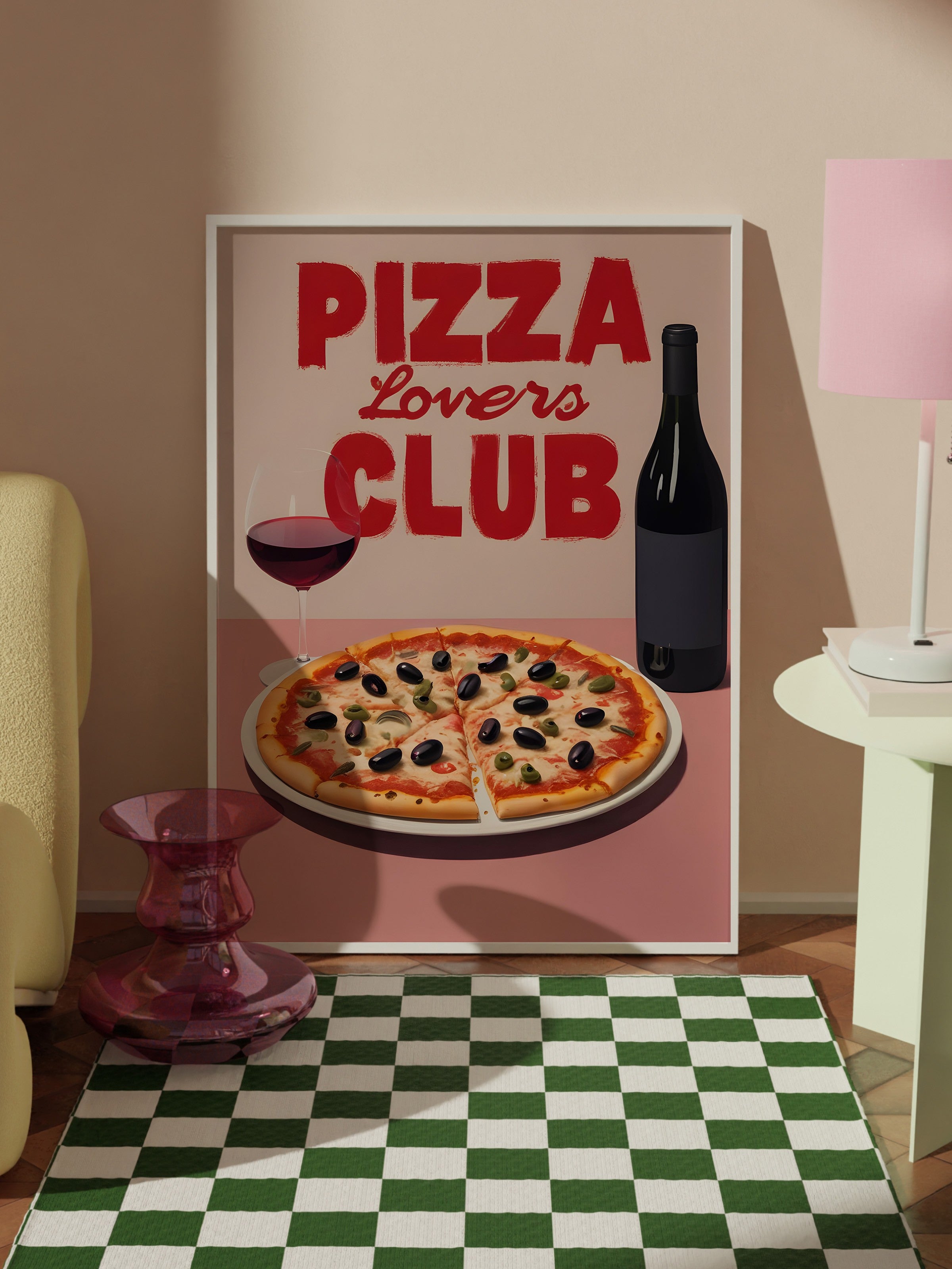 Beyaz Çerçeveli Tablo, Pizza Lovers Club, Comfort Serisi Mutfak Duvar Tablosu, NO:109072