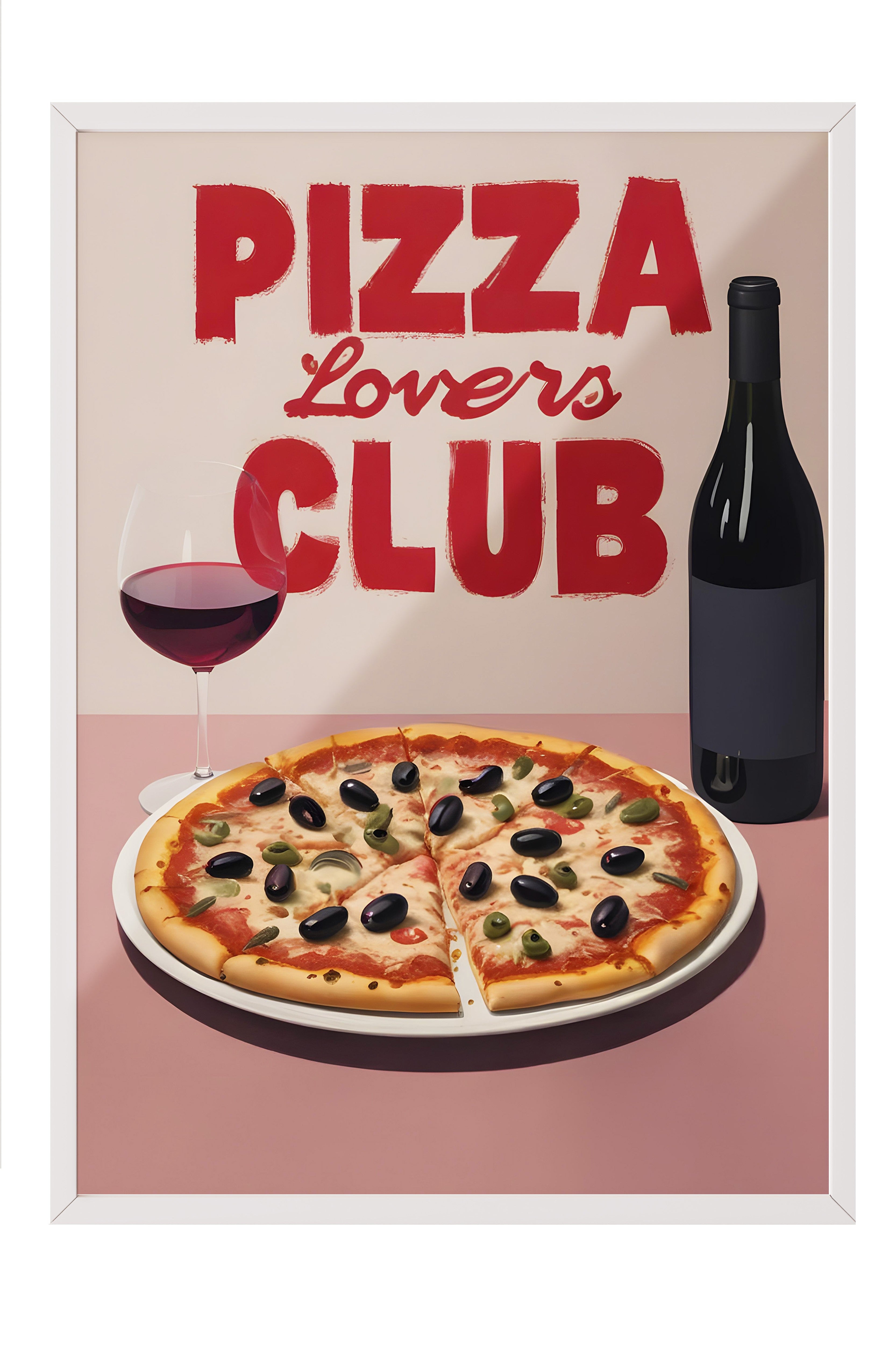 Beyaz Çerçeveli Tablo, Pizza Lovers Club, Comfort Serisi Mutfak Duvar Tablosu, NO:109072
