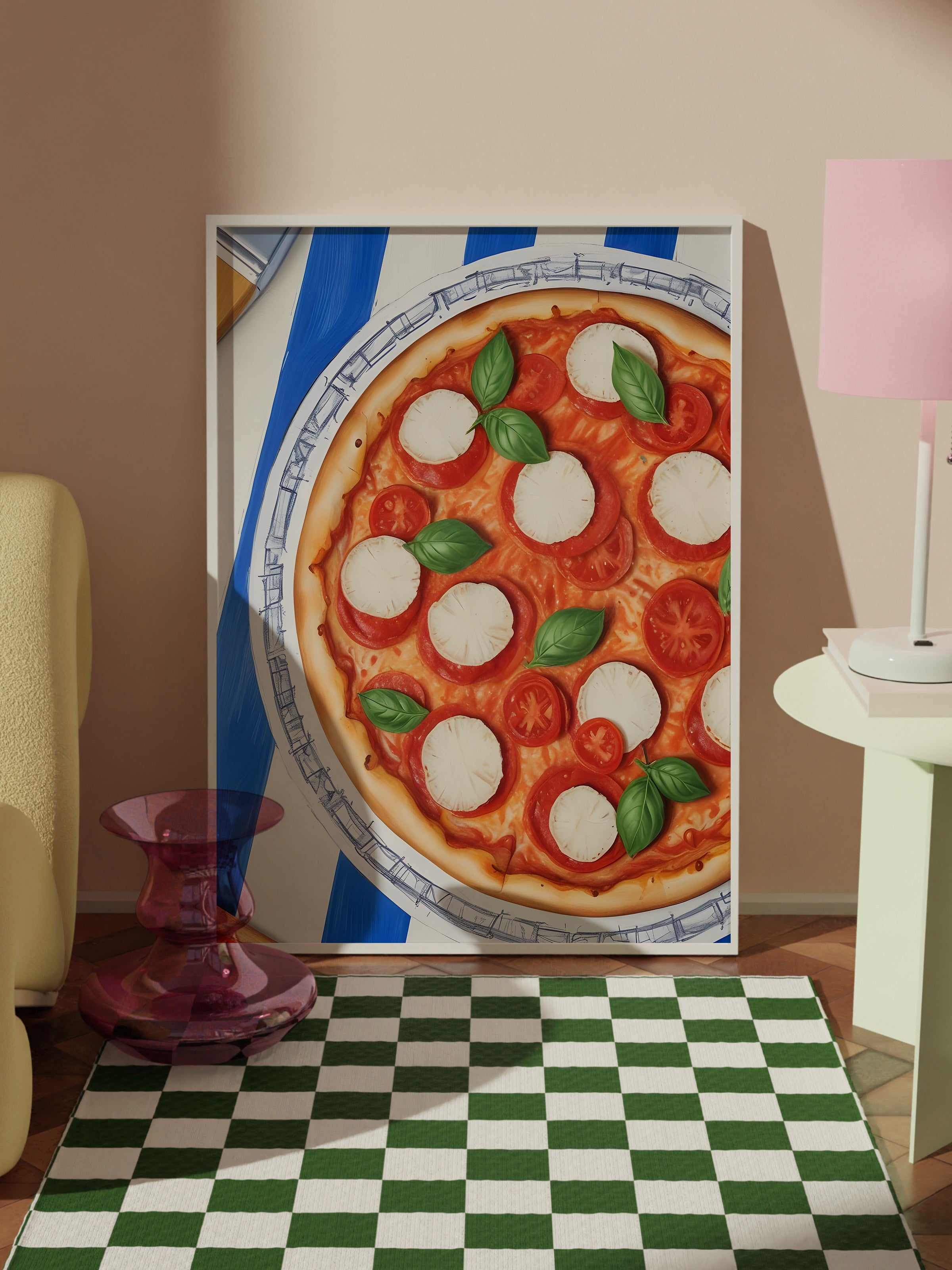 Beyaz Çerçeveli Tablo, Pizza Plate, Comfort Serisi Mutfak Duvar Tablosu, NO:109103