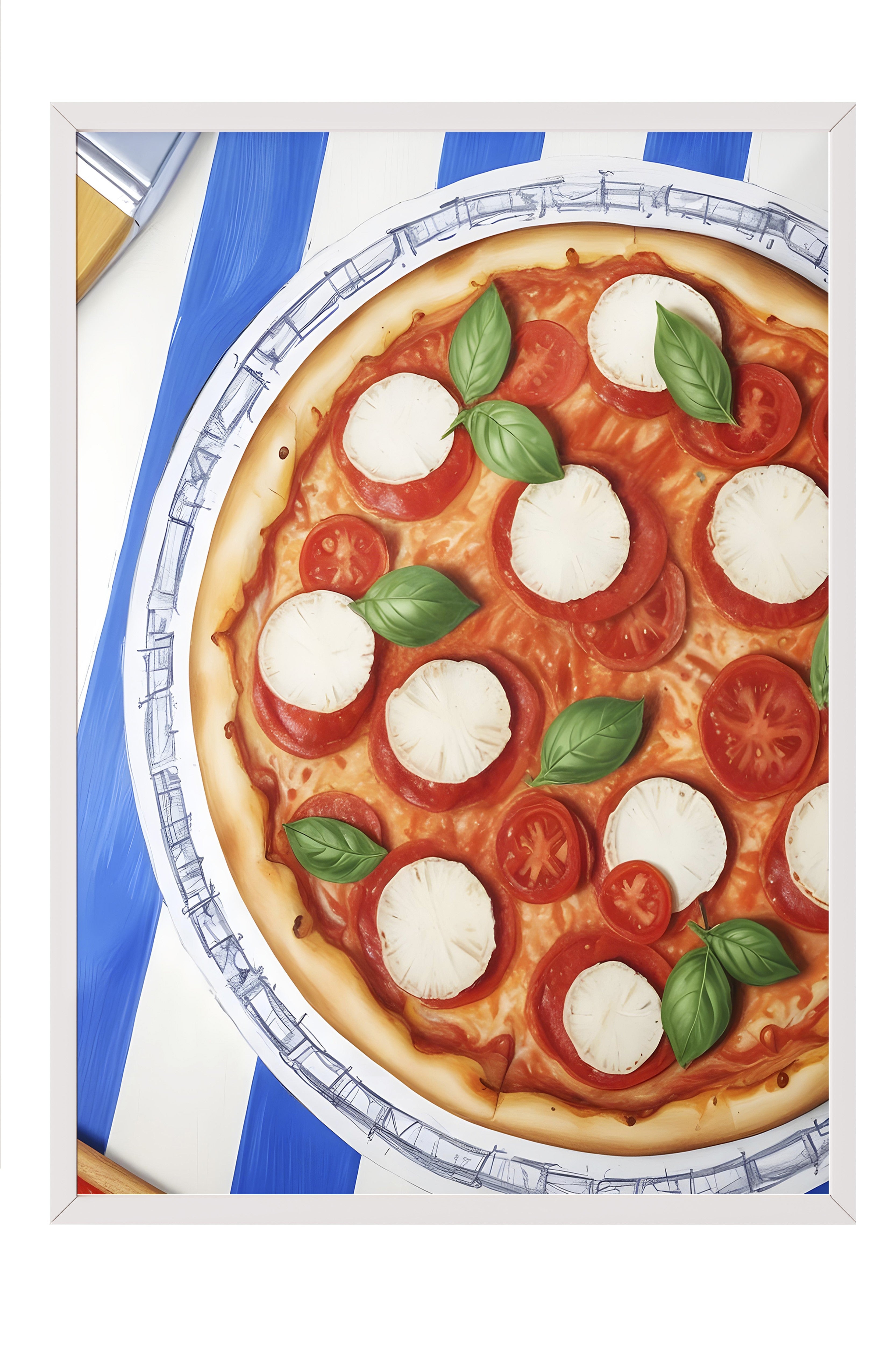 Beyaz Çerçeveli Tablo, Pizza Plate, Comfort Serisi Mutfak Duvar Tablosu, NO:109103