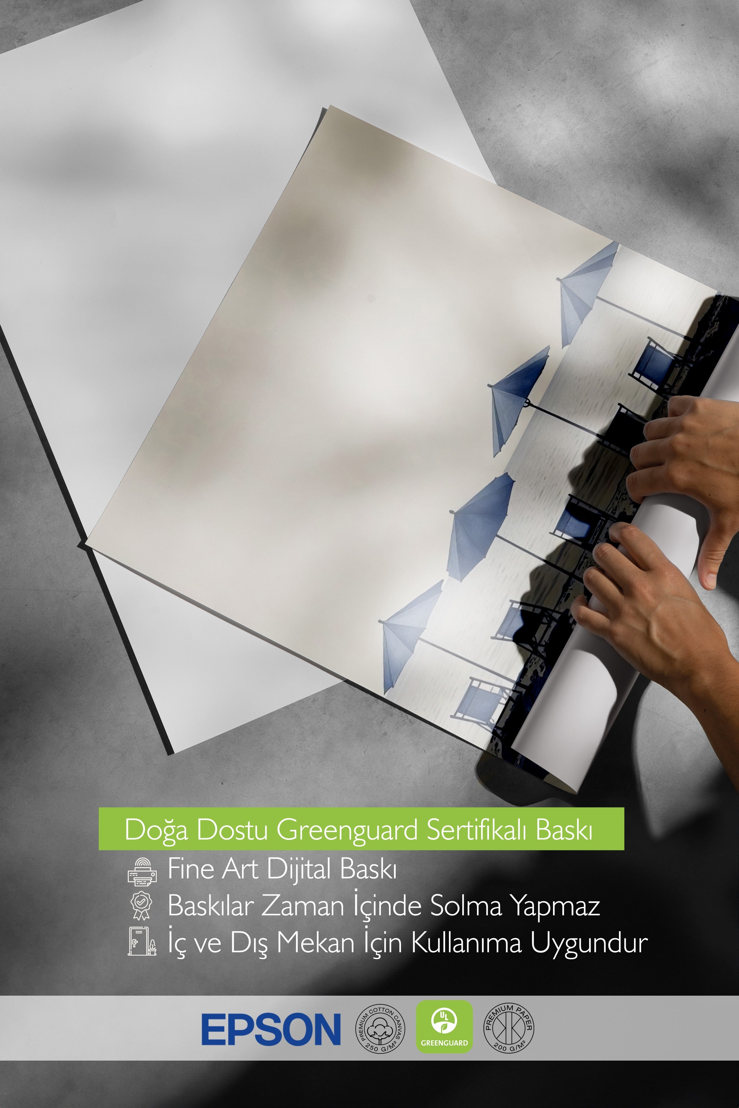 Beyaz Çerçeveli Tablo, Plaj Sandalyeleri, İllüstrasyon, Mavi Renk Poster, 2025 Yaz Seçkisi, NO:109753