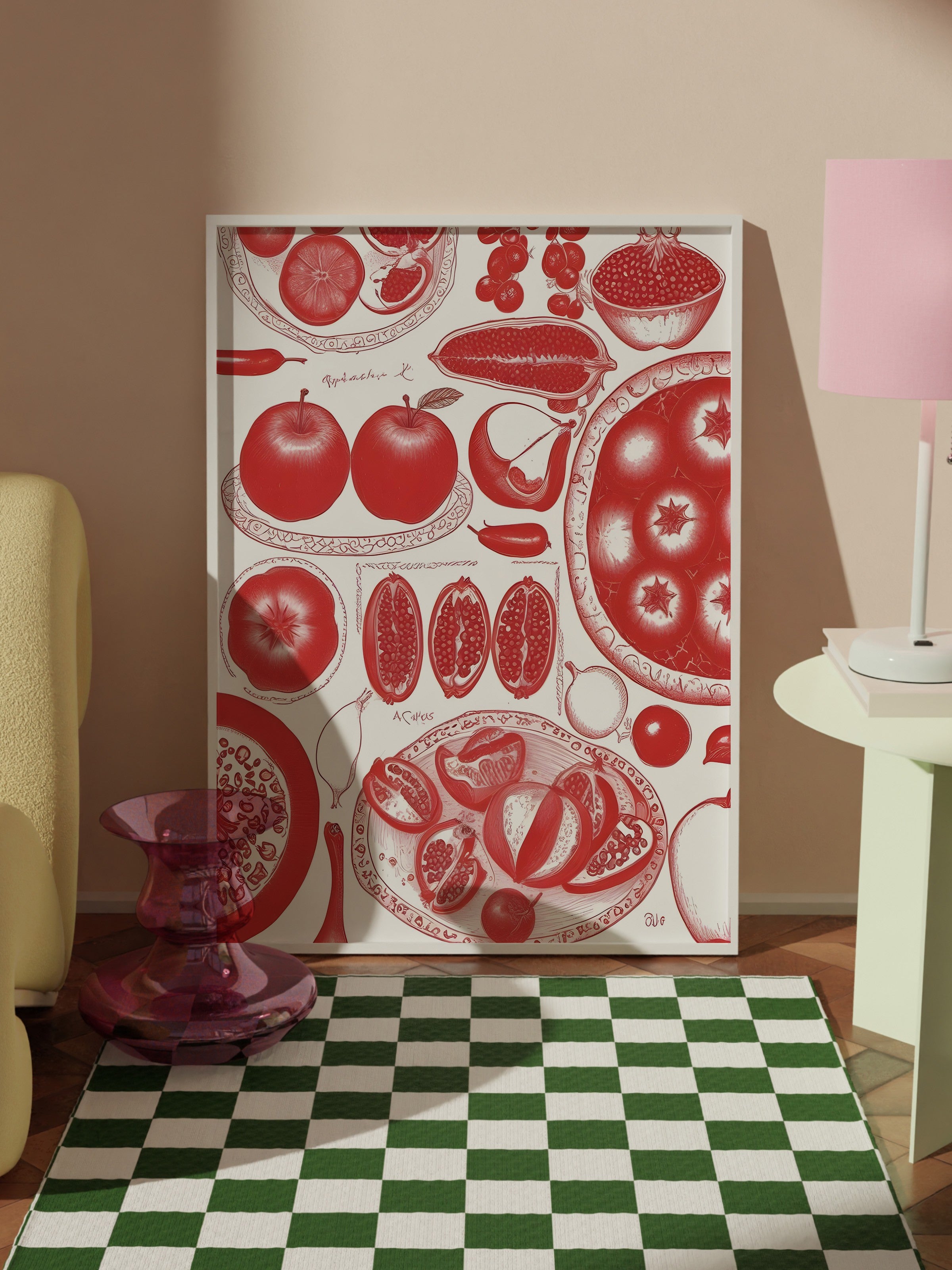 Beyaz Çerçeveli Tablo, Pomegranate, Comfort Serisi Mutfak Duvar Tablosu, NO:109159