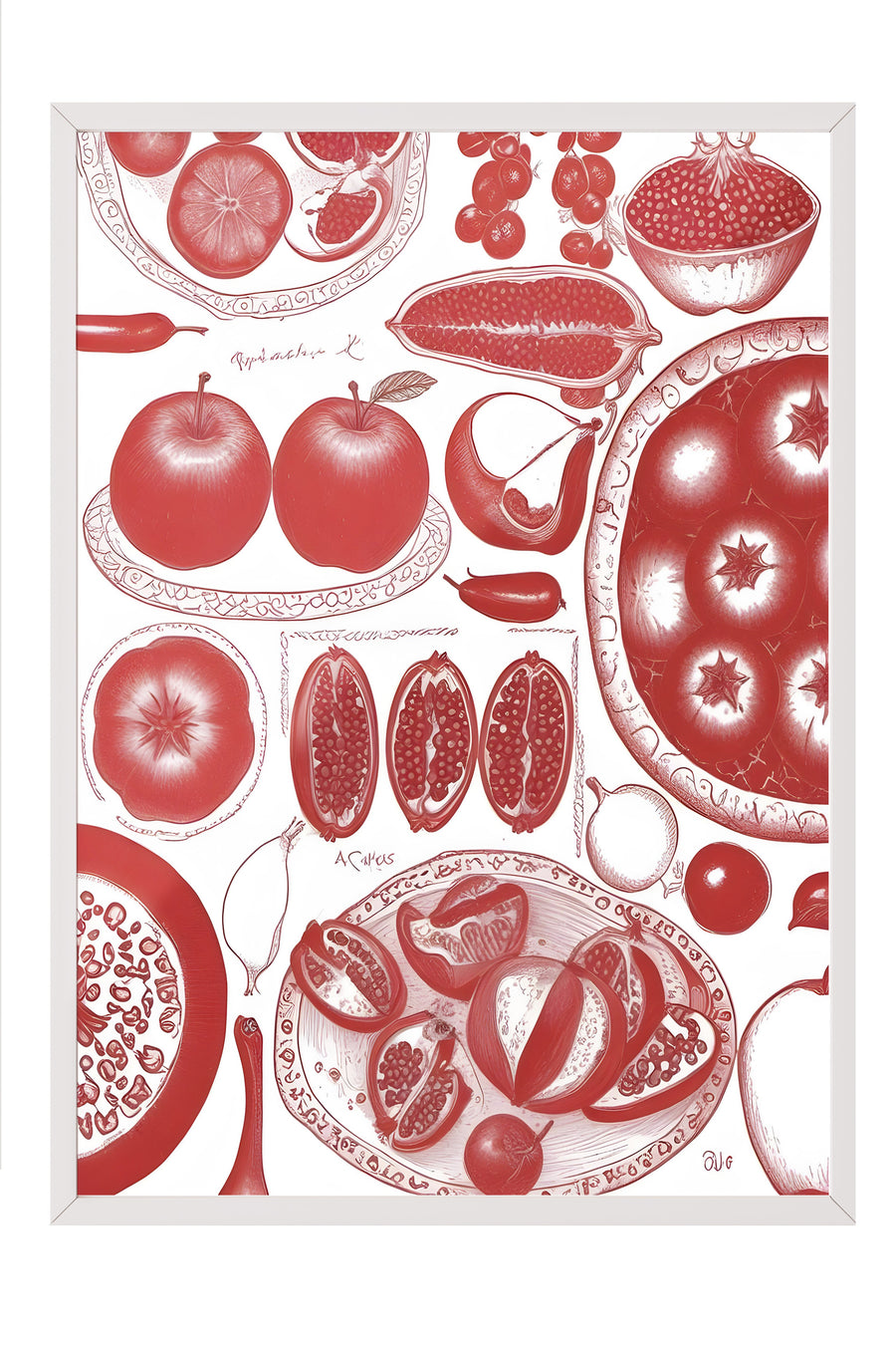 Farklı Tonlarda Meyve ve Sebze Deseni Poster – Beyaz Çerçeveli Tablo