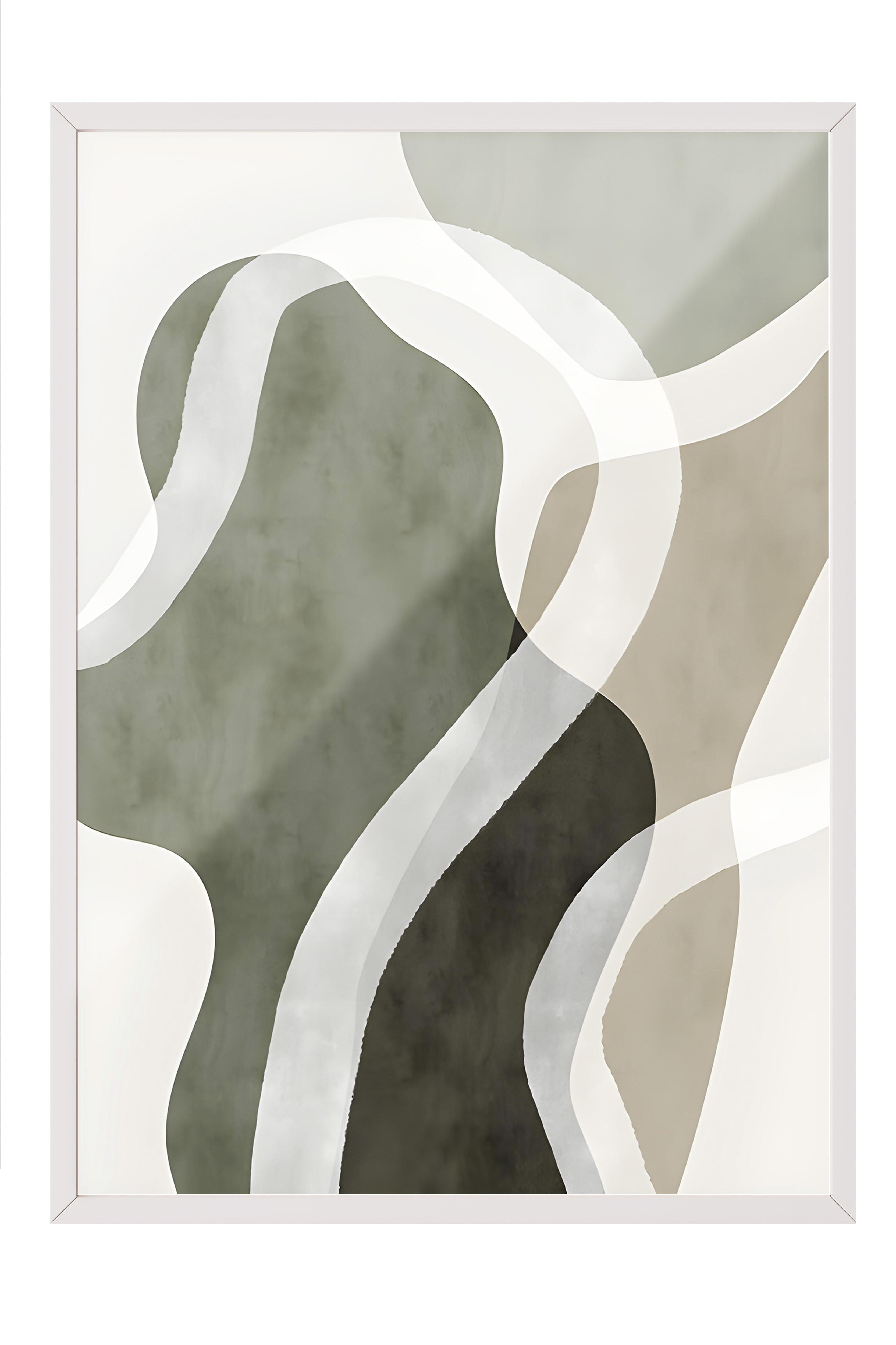 Beyaz Çerçeveli Tablo, Poster ve Çerçeve Seti, Abstract Green Shapes No1 Comfort Serisi NO:108592