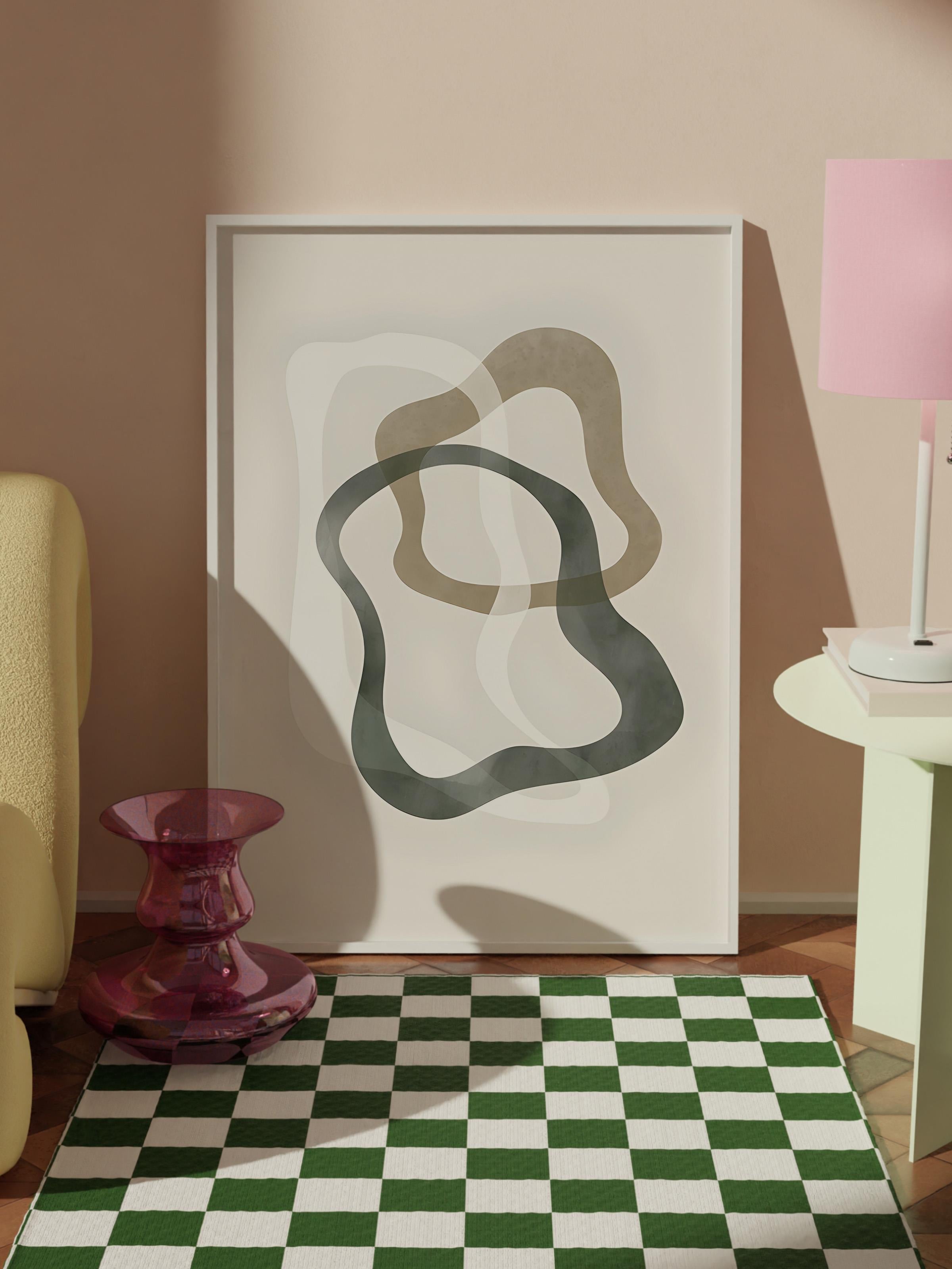 Beyaz Çerçeveli Tablo, Poster ve Çerçeve Seti, Abstract Green Shapes No2 Comfort Serisi NO:108591