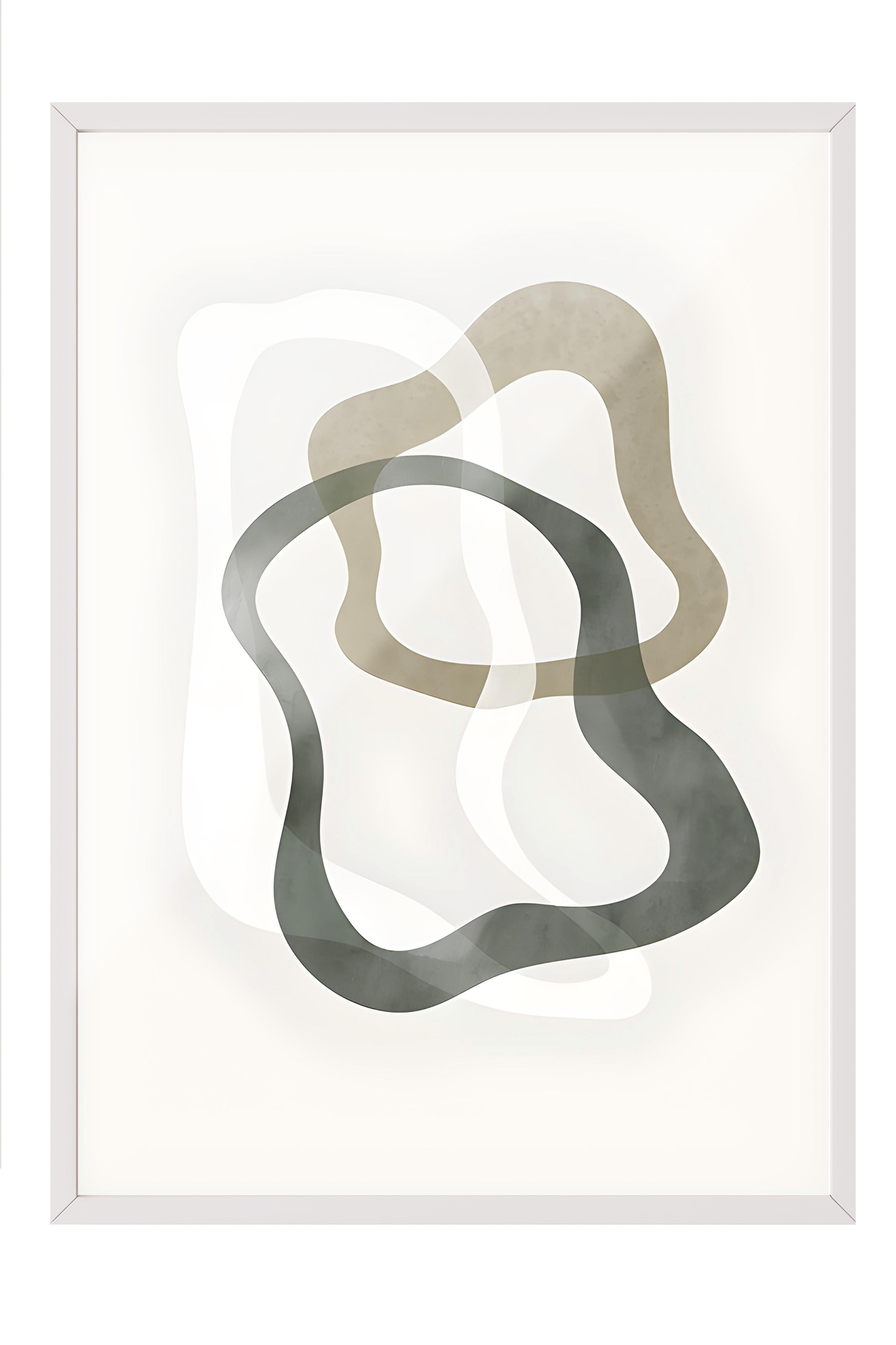 Beyaz Çerçeveli Tablo, Poster ve Çerçeve Seti, Abstract Green Shapes No2 Comfort Serisi NO:108591