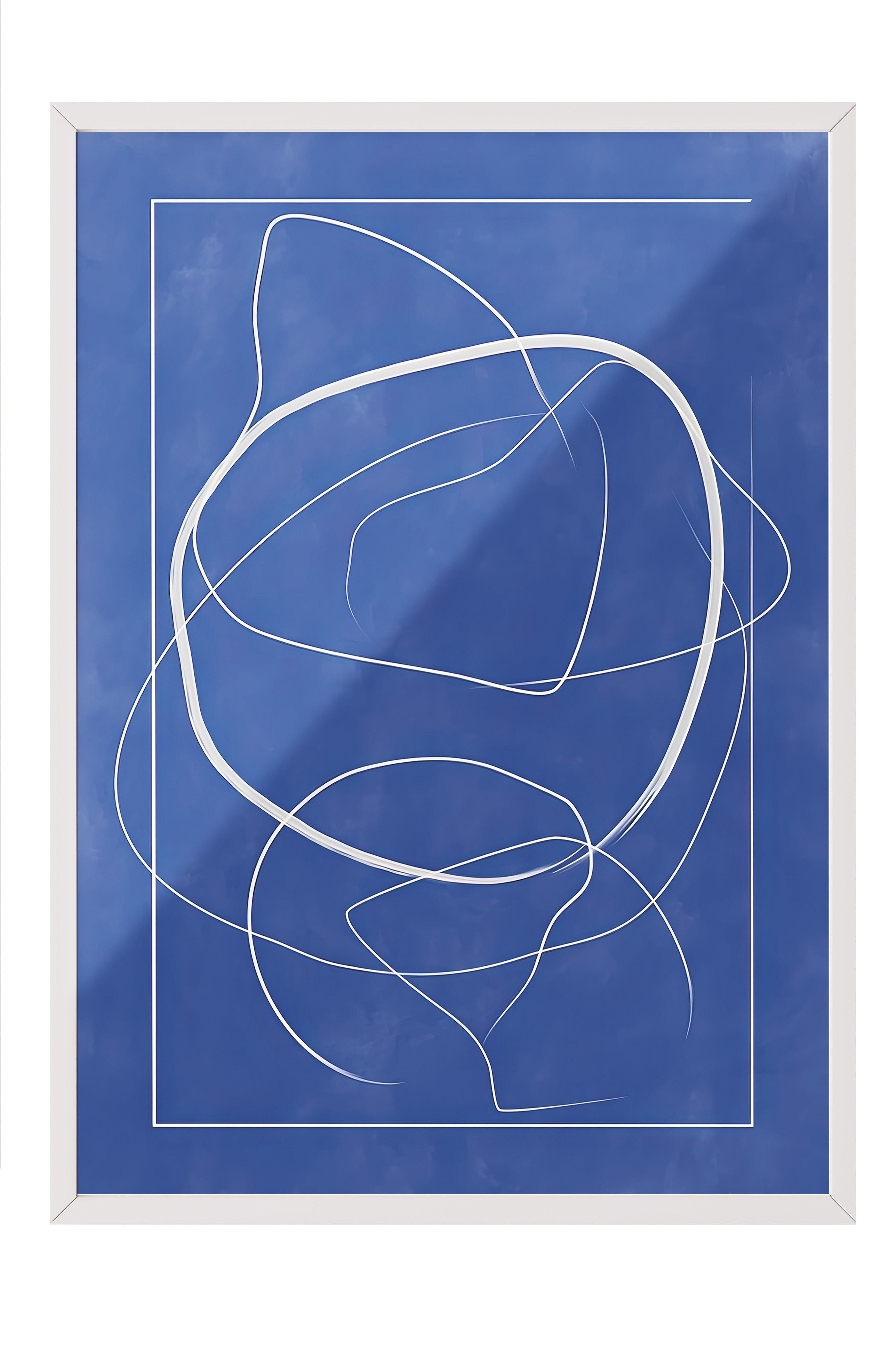 Beyaz Çerçeveli Tablo,  Duvar Tablosu, Abstract Blue Lines Comfort Serisi NO:108601