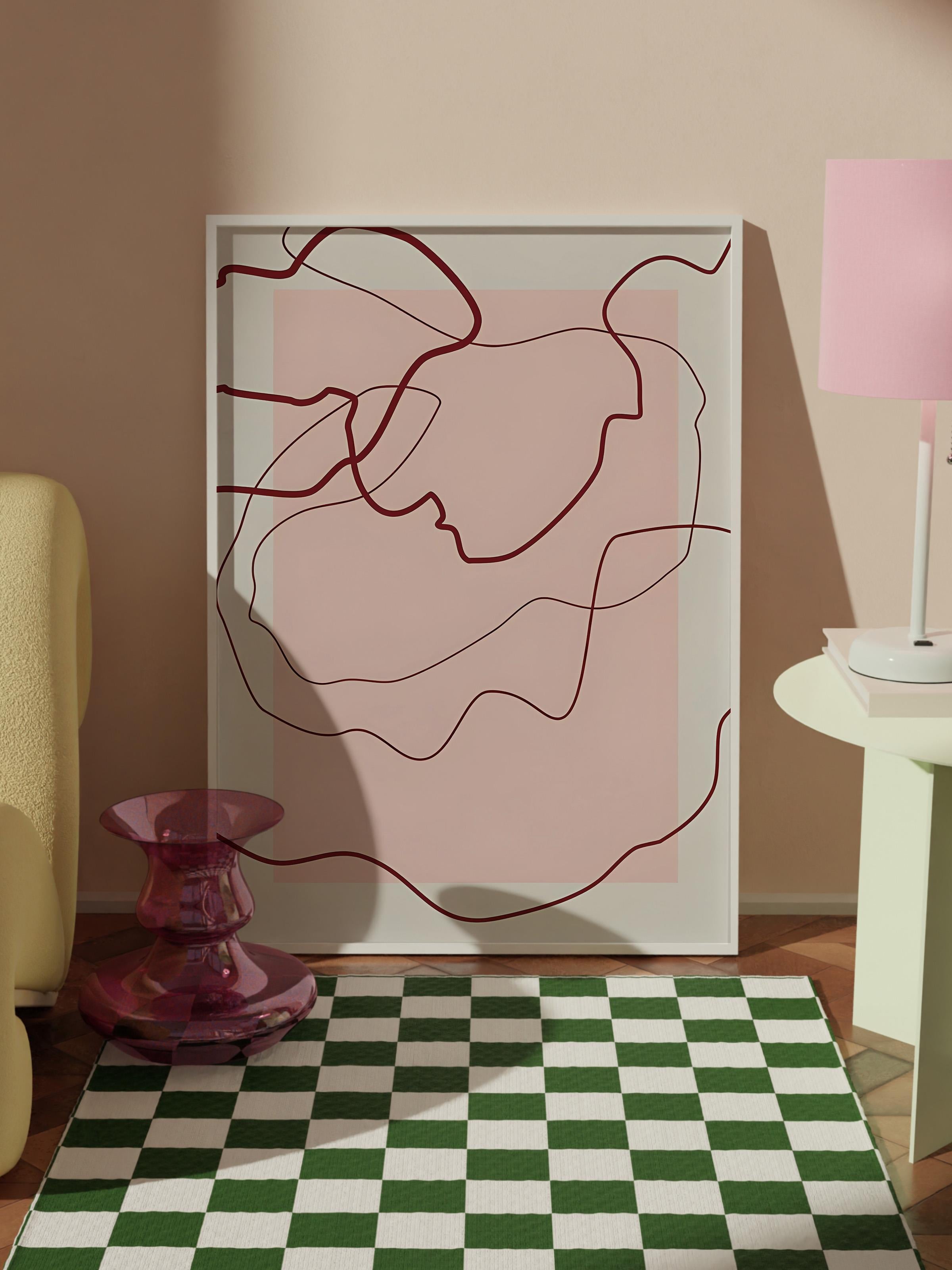 Beyaz Çerçeveli Tablo,  Duvar Tablosu, Abstract Red Lines Comfort Serisi NO:108705