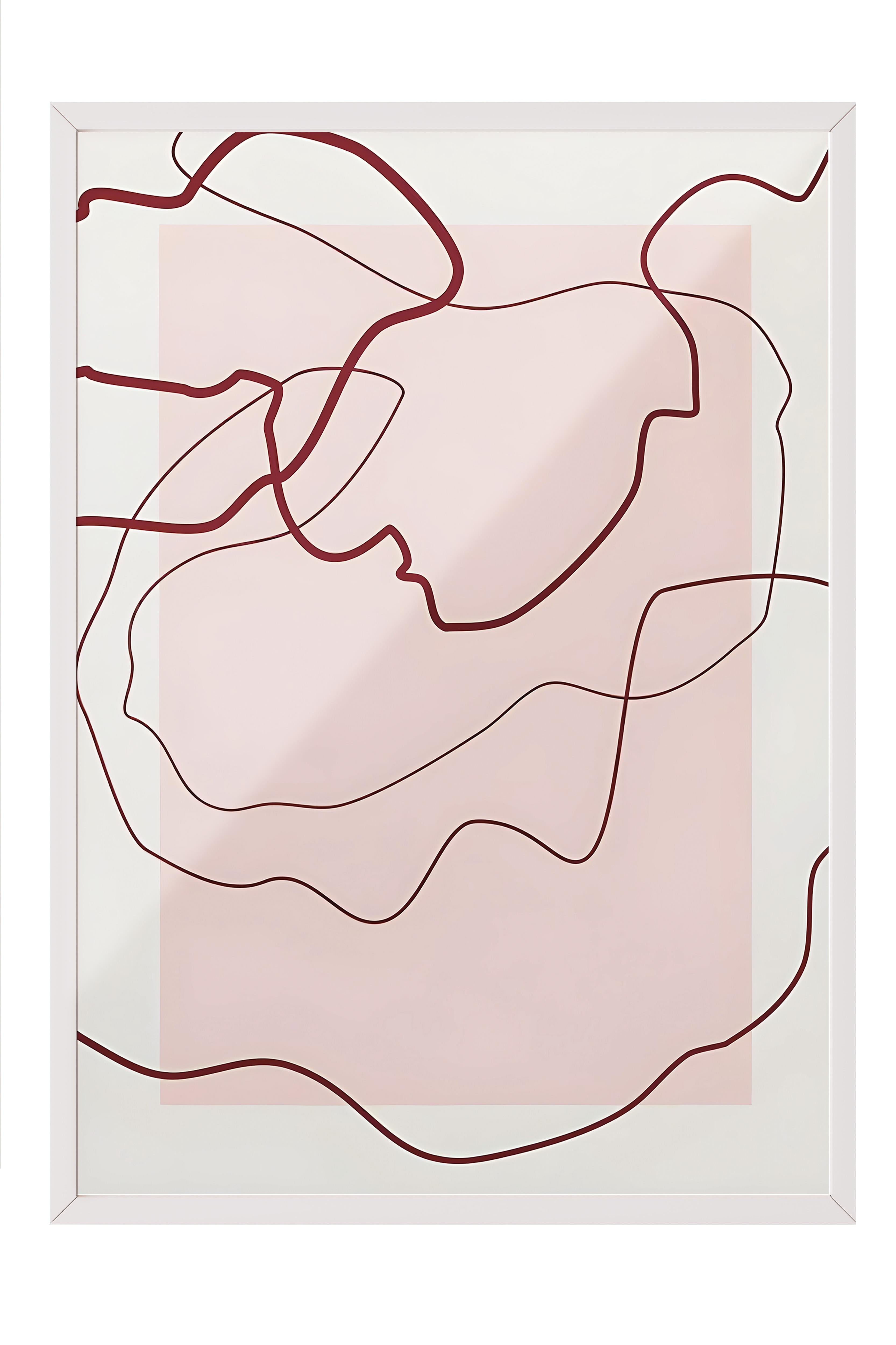 Beyaz Çerçeveli Tablo,  Duvar Tablosu, Abstract Red Lines Comfort Serisi NO:108705
