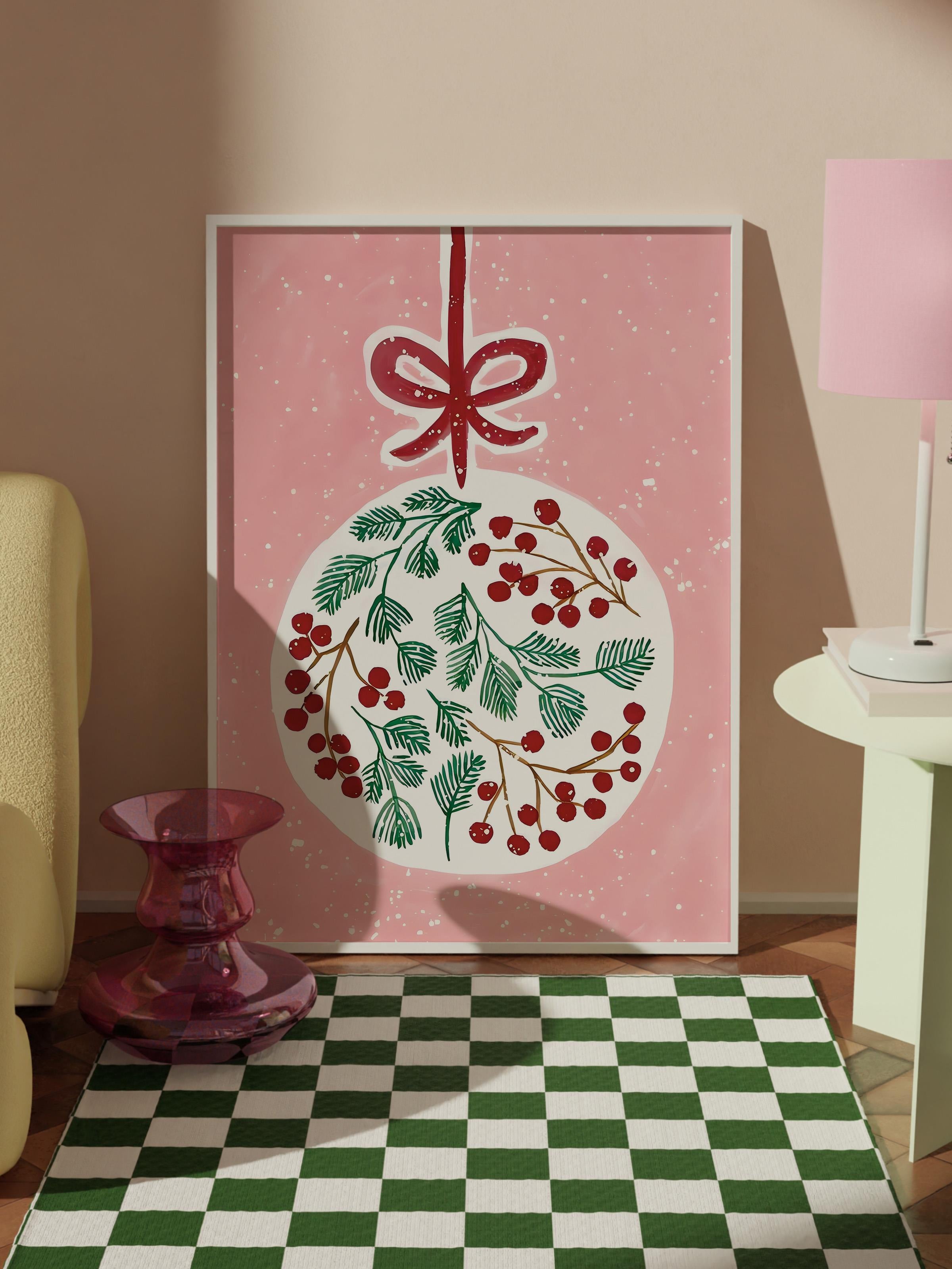 Beyaz Çerçeveli Tablo, Yılbaşı Poster, Yılbaşı Dekoru, Ball of Joy Comfort Serisi NO:108675