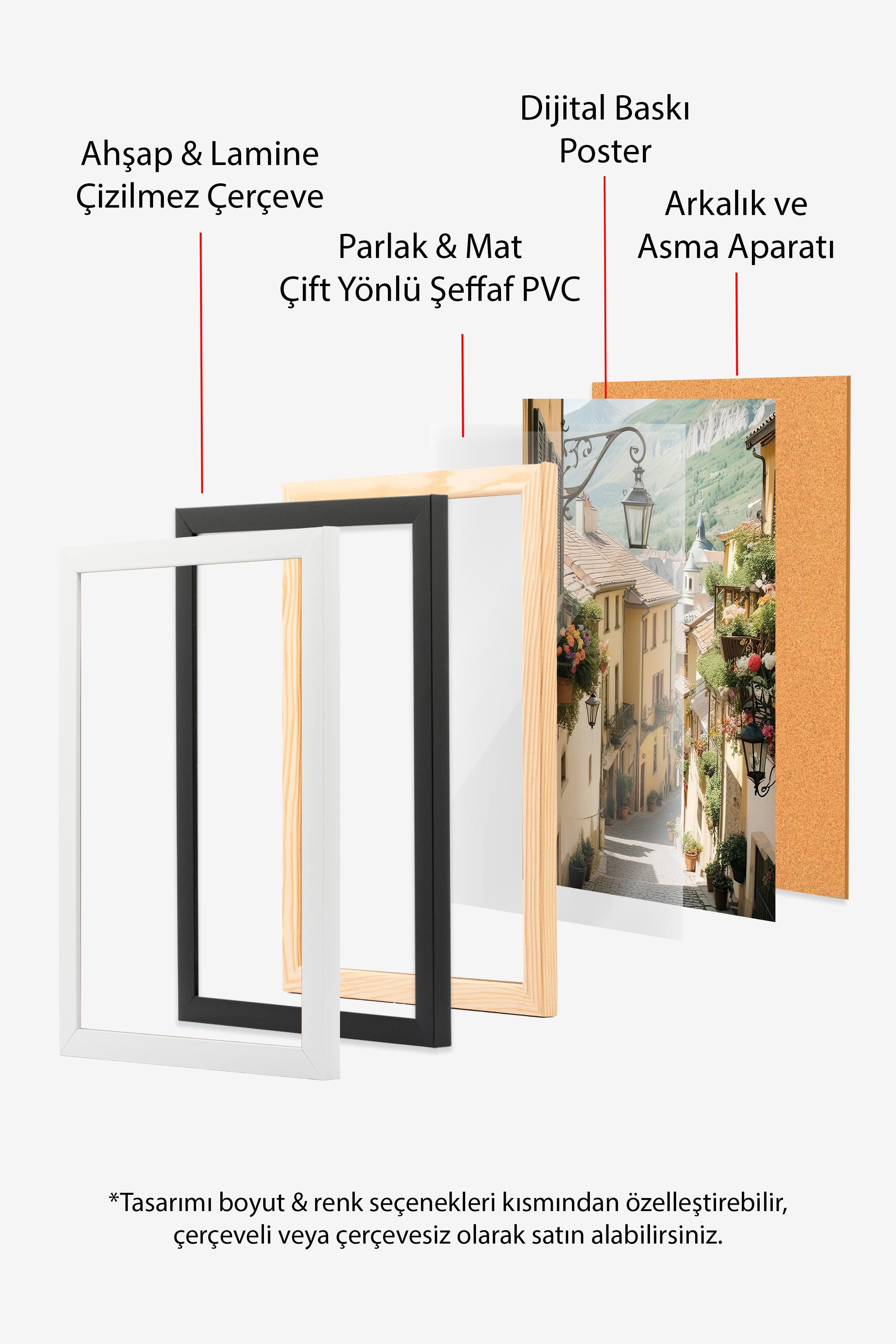 Beyaz Çerçeveli Tablo, Poster ve Çerçeve Seti,  Duvar Tablosu, Bauhaus Circles Comfort Serisi NO:108613