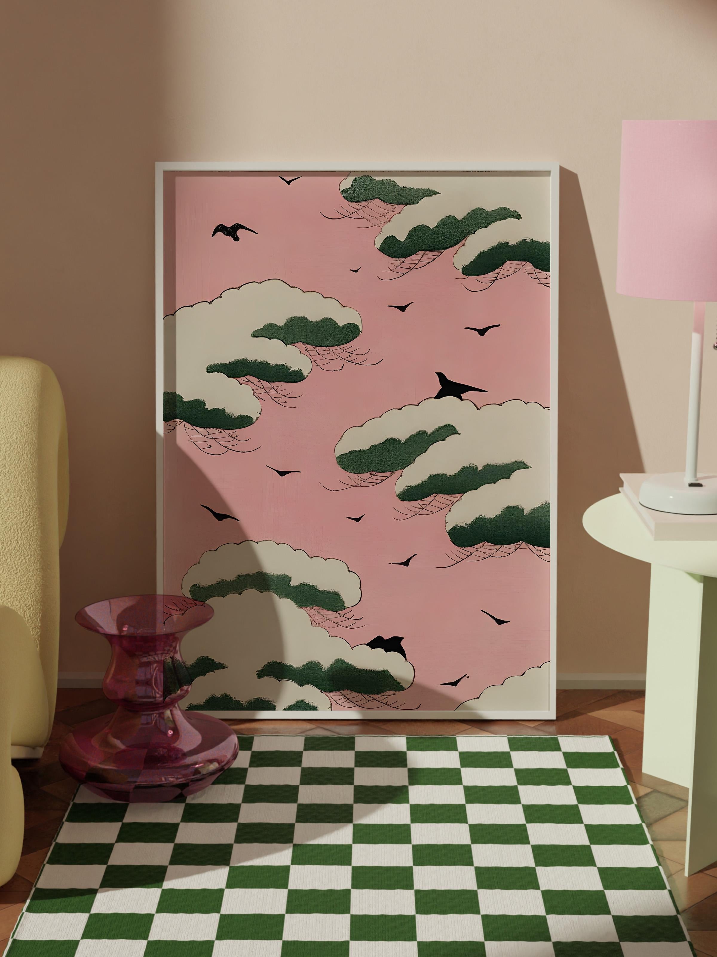 Beyaz Çerçeveli Tablo,  Duvar Tablosu, Bijutsu Sekai - Pink Sky Comfort Serisi NO:108718