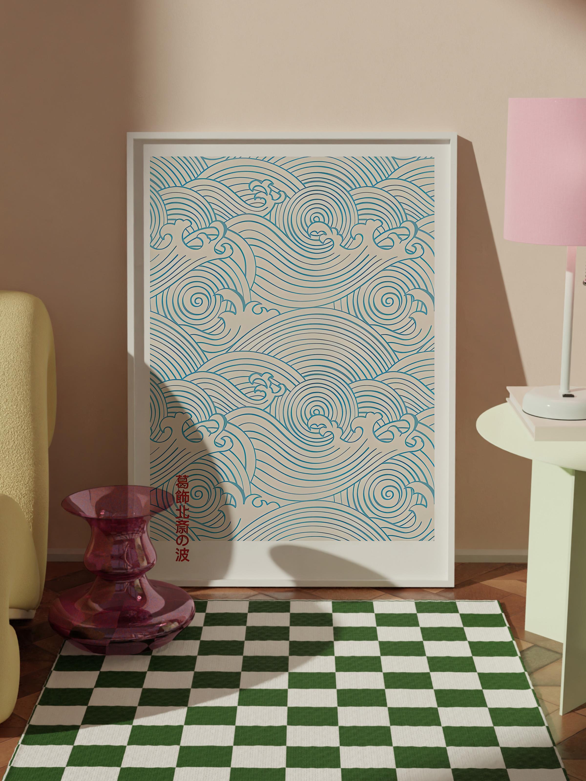 Beyaz Çerçeveli Tablo, Poster ve Çerçeve Seti,  Duvar Tablosu, Blue Waves Comfort Serisi NO:108709
