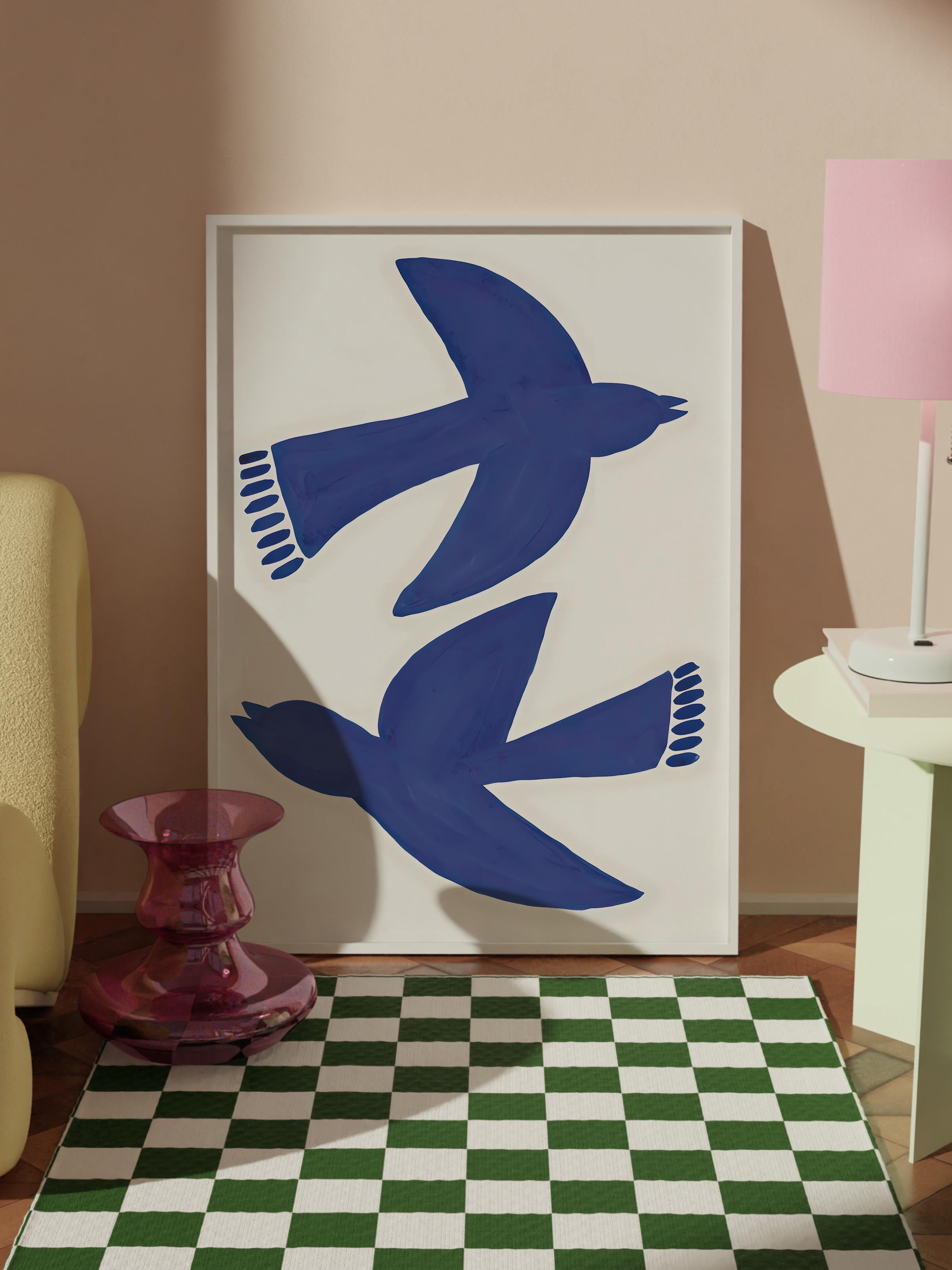 Beyaz Çerçeveli Tablo, Poster ve Çerçeve Seti,  Duvar Tablosu, Bluebirds Fly Comfort Serisi NO:108602