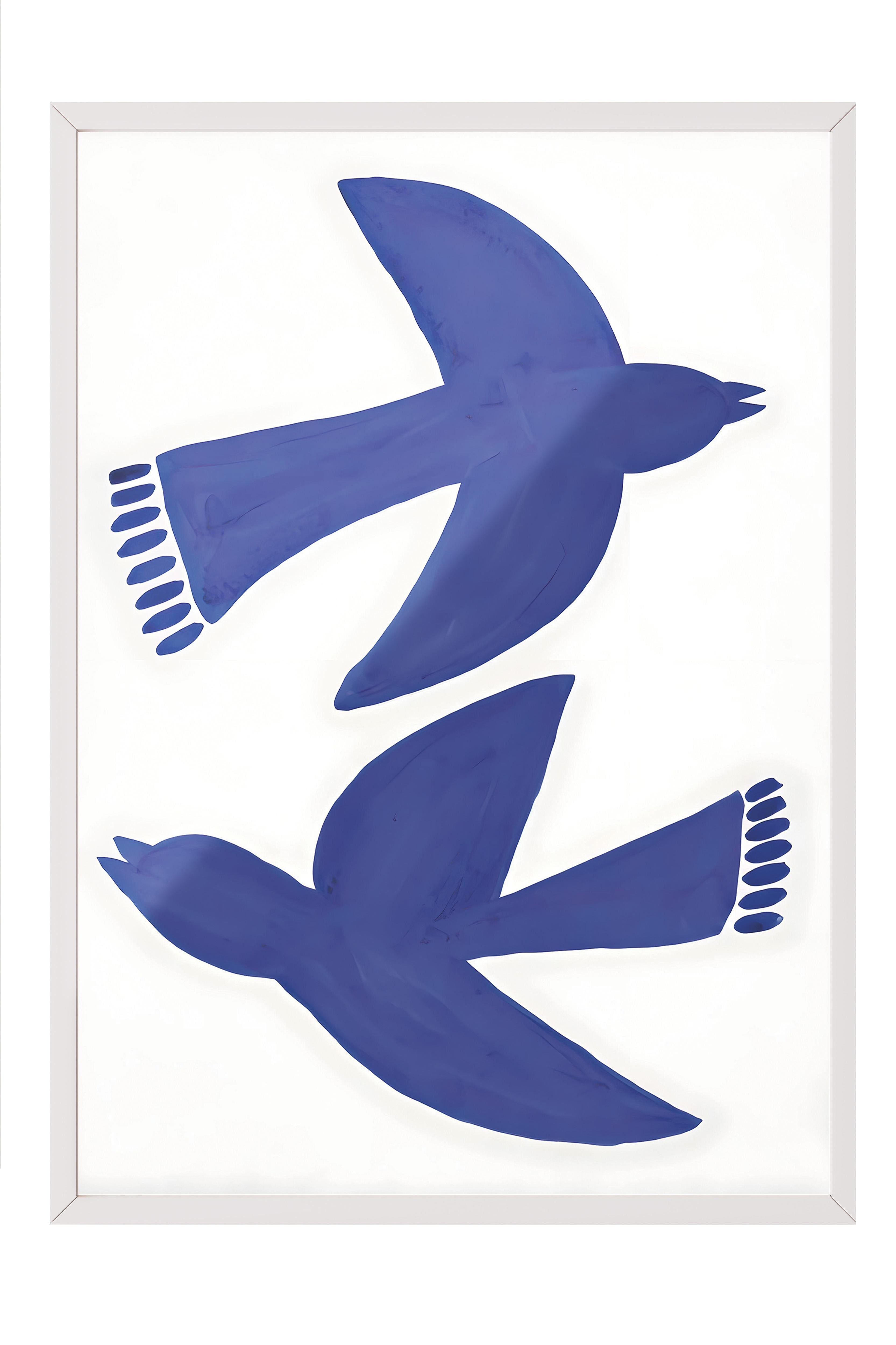 Beyaz Çerçeveli Tablo, Poster ve Çerçeve Seti,  Duvar Tablosu, Bluebirds Fly Comfort Serisi NO:108602