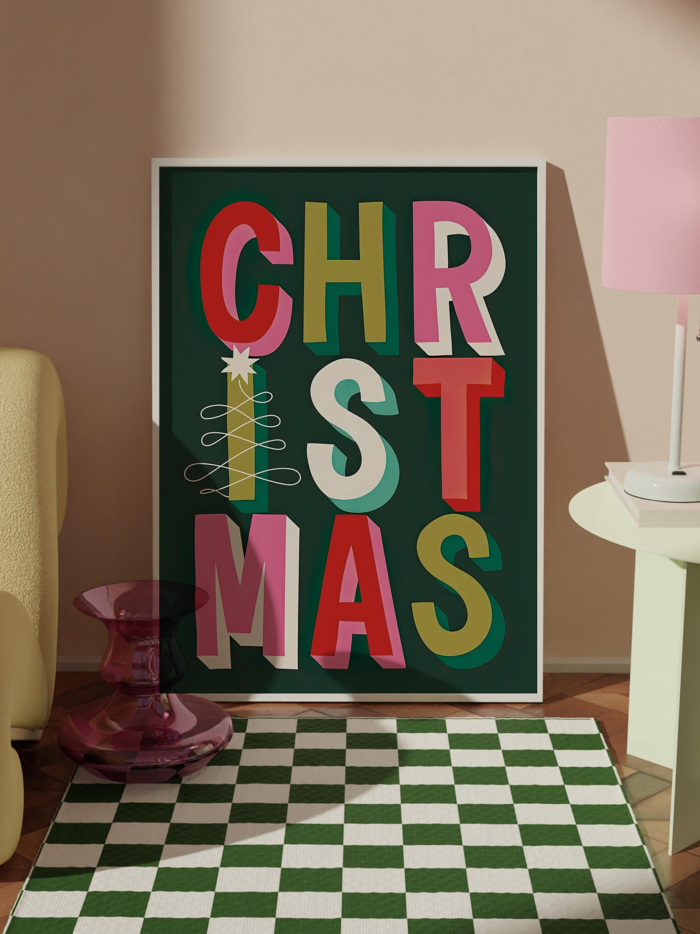 Beyaz Çerçeveli Tablo, Yılbaşı Poster, Yılbaşı Dekoru, Bold Christmas Comfort Serisi NO:108663