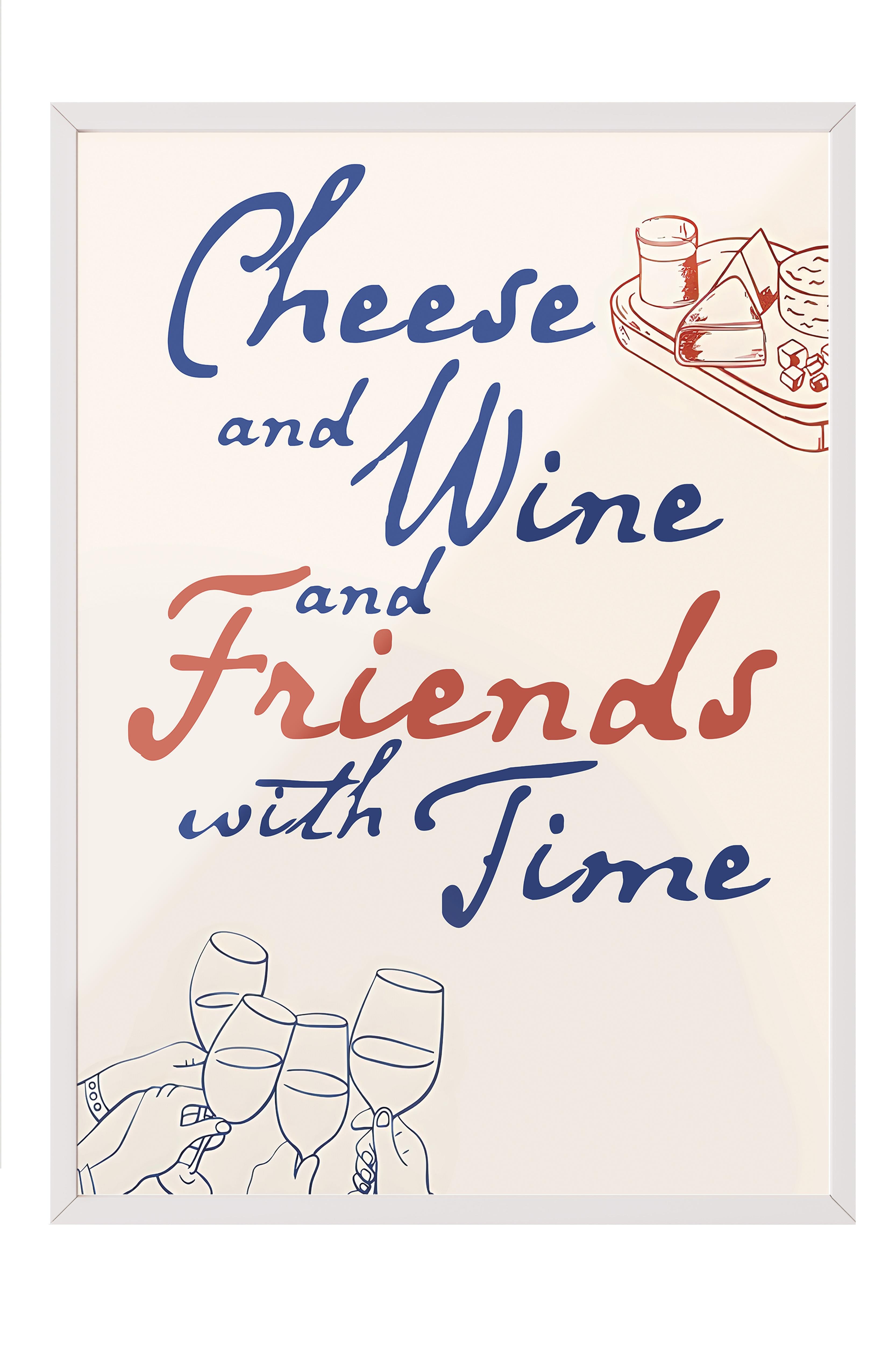 Beyaz Çerçeveli Tablo, Poster ve Çerçeve Seti,  Duvar Tablosu, Cheese And Wine Comfort Serisi NO:108702