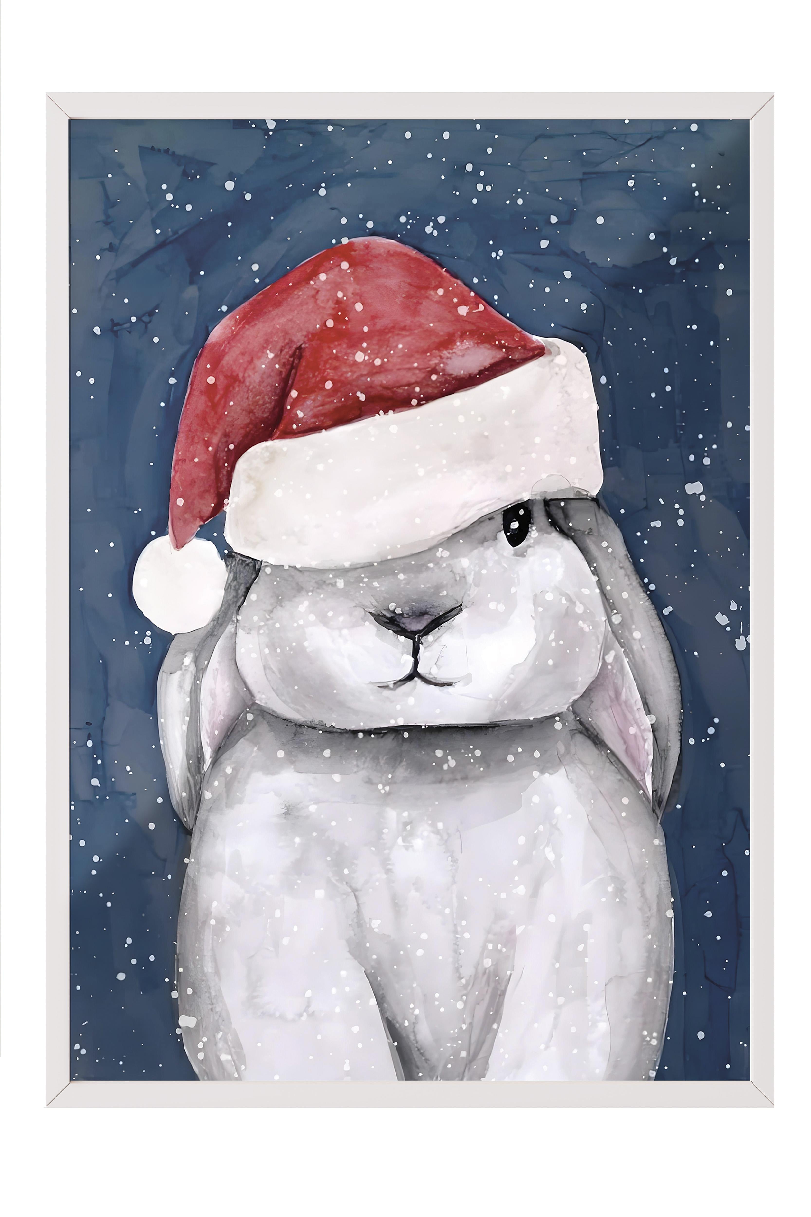 Beyaz Çerçeveli Tablo, Yılbaşı Poster, Yılbaşı Dekoru, Christmas Bunny Comfort Serisi NO:108661